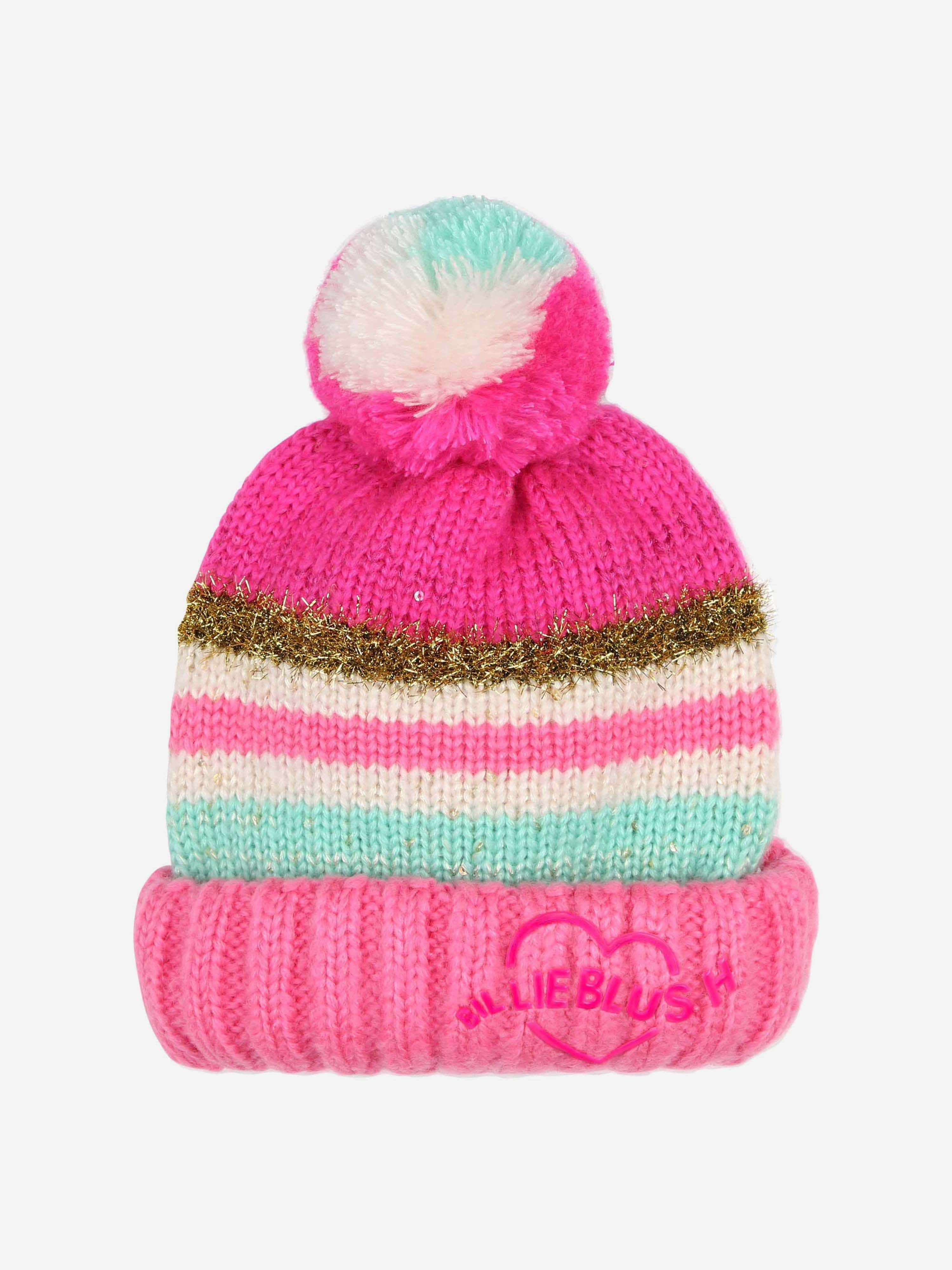 Billieblush Girls Striped Sequin Bobble Hat in Pink 2025 Newest Sale Online