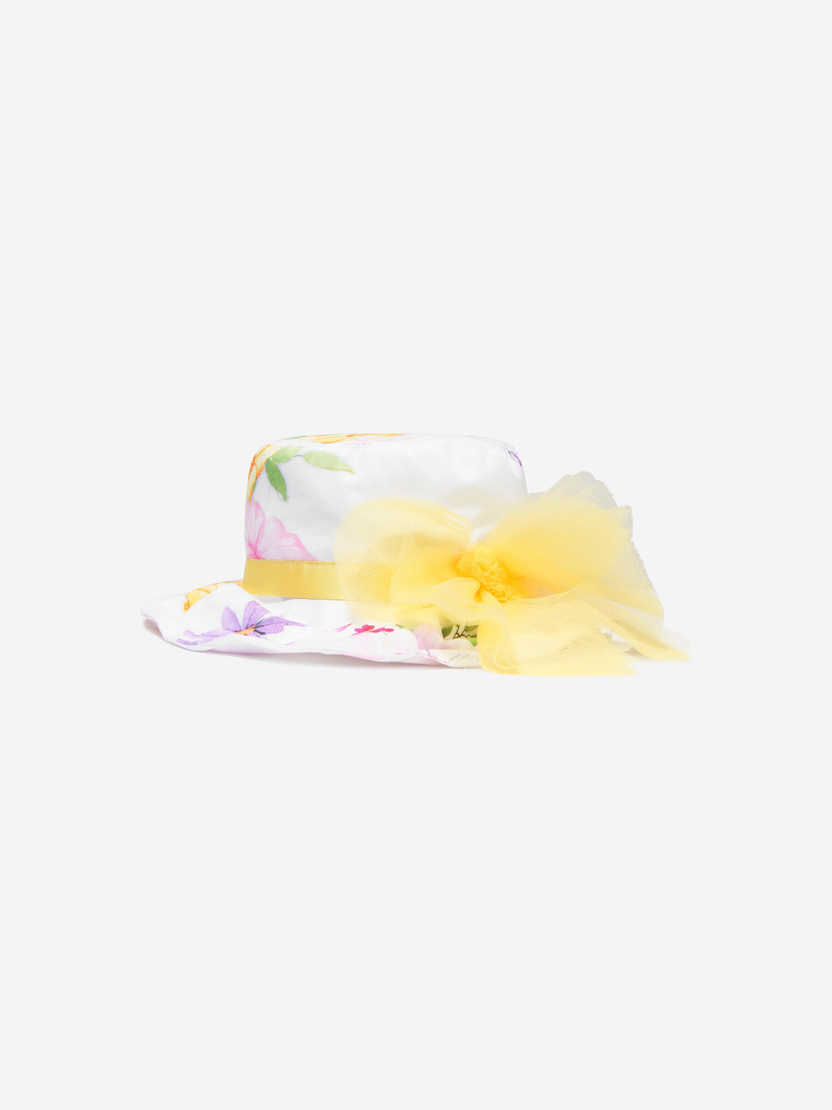 Monnalisa Girls Floral Print Hat in White Visa Payment Cheap Pice
