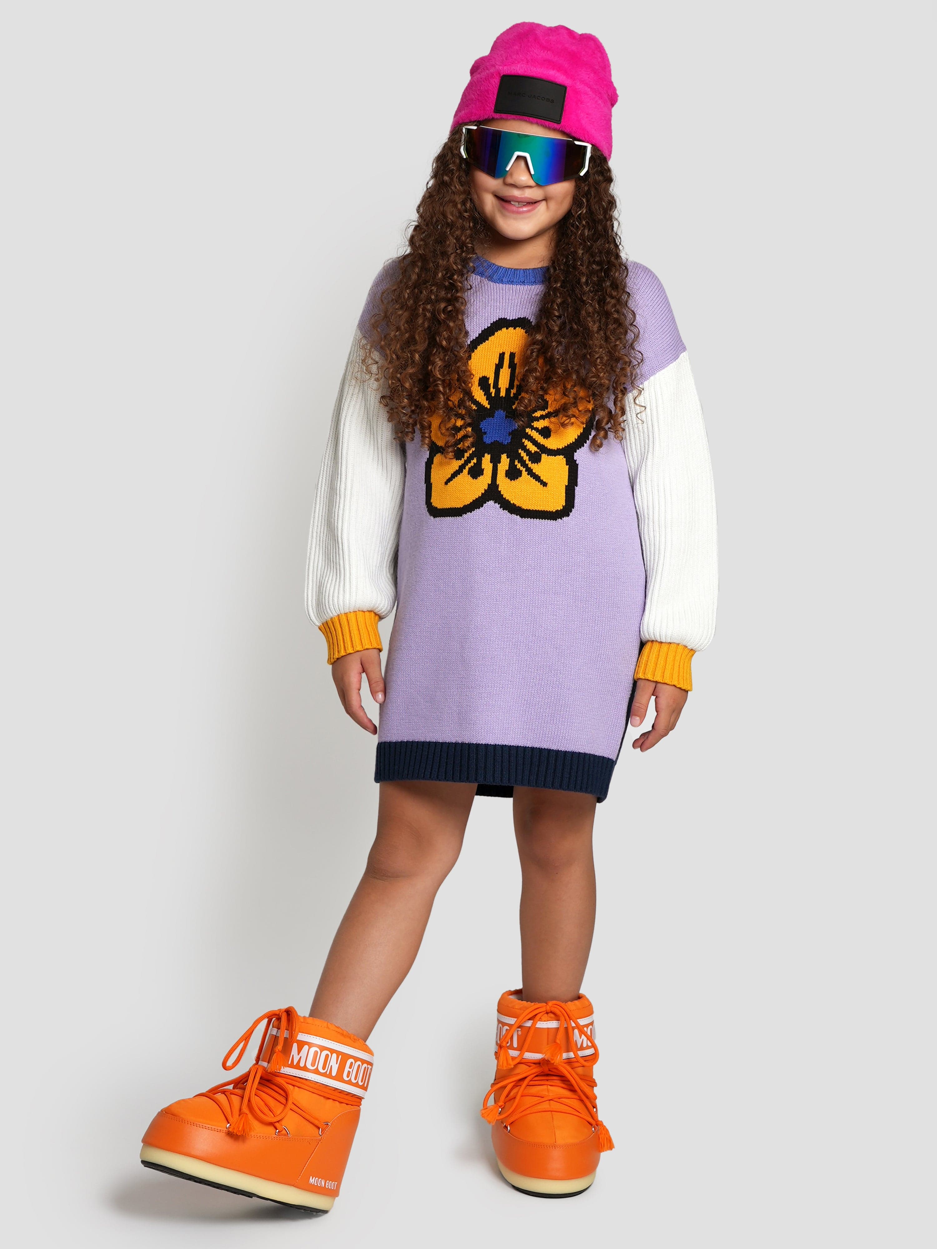 KENZO Girls Knitted Flower Dress in Purple Sale Visa Payment