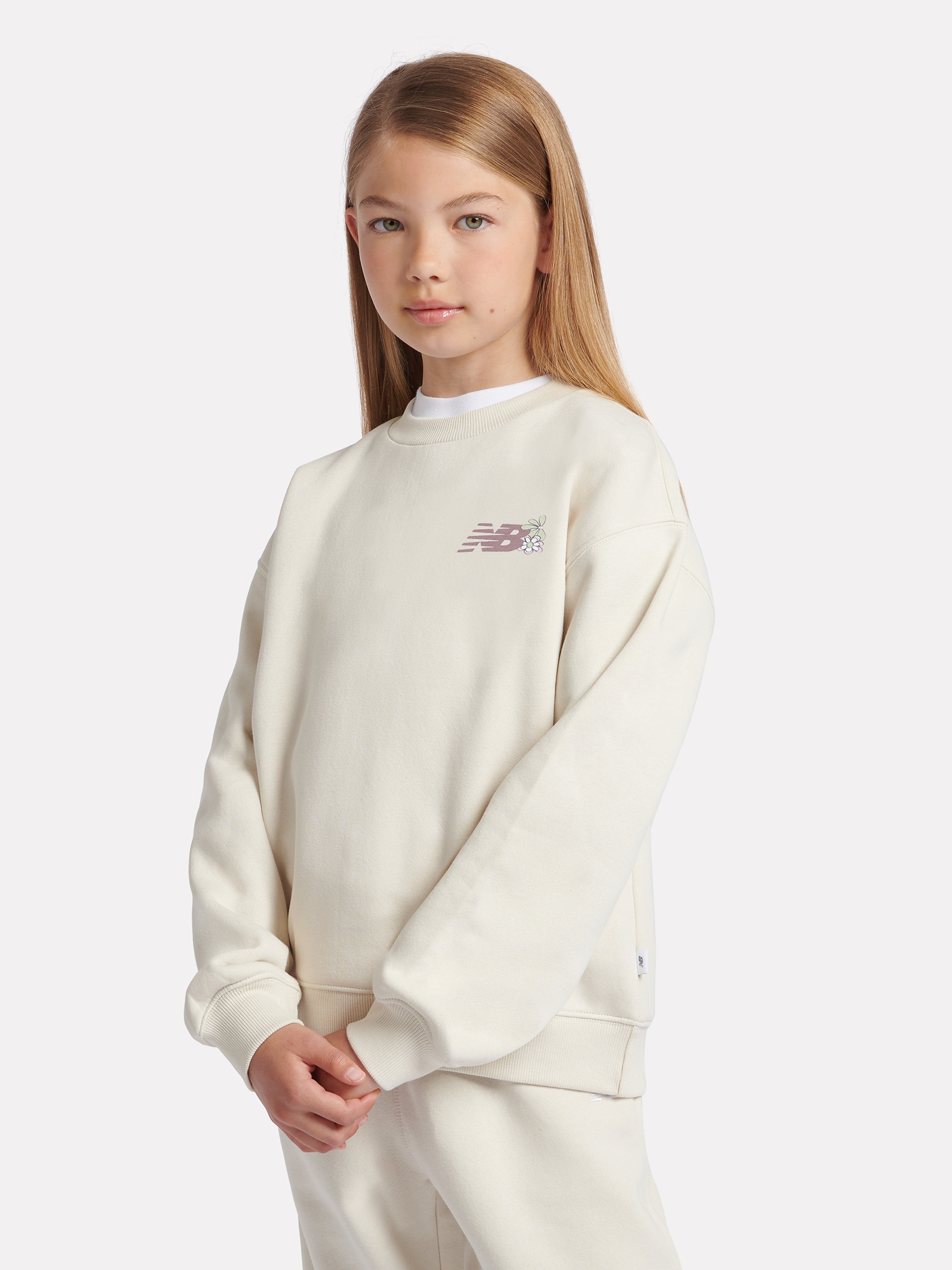 New Balance Girls Circle Floral Graphic Sweatshirt in Ivory Pick A Best For Sale