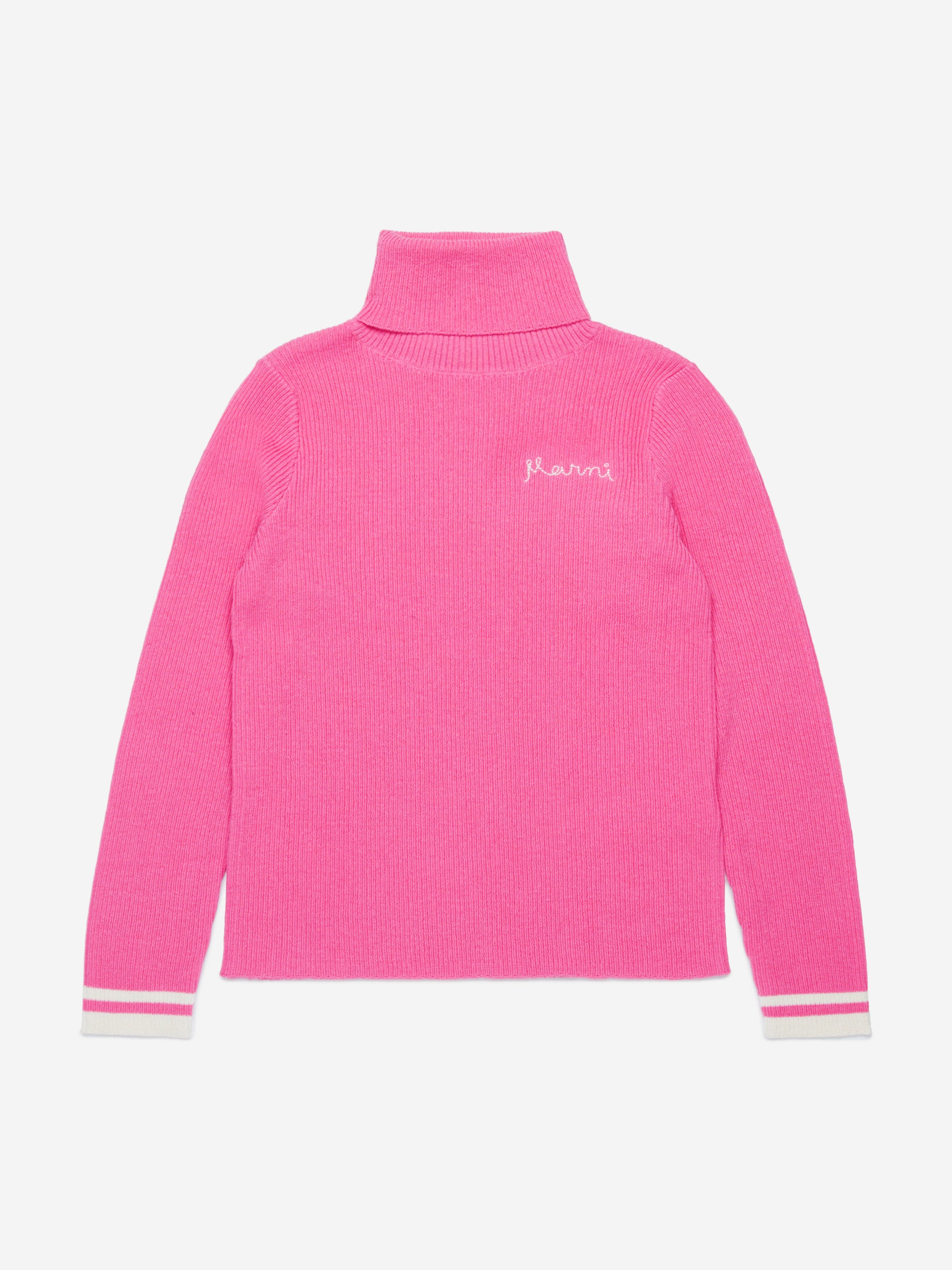 MARNI Girls Knitted Roll Neck Jumper in Pink Discount Wide Range Of