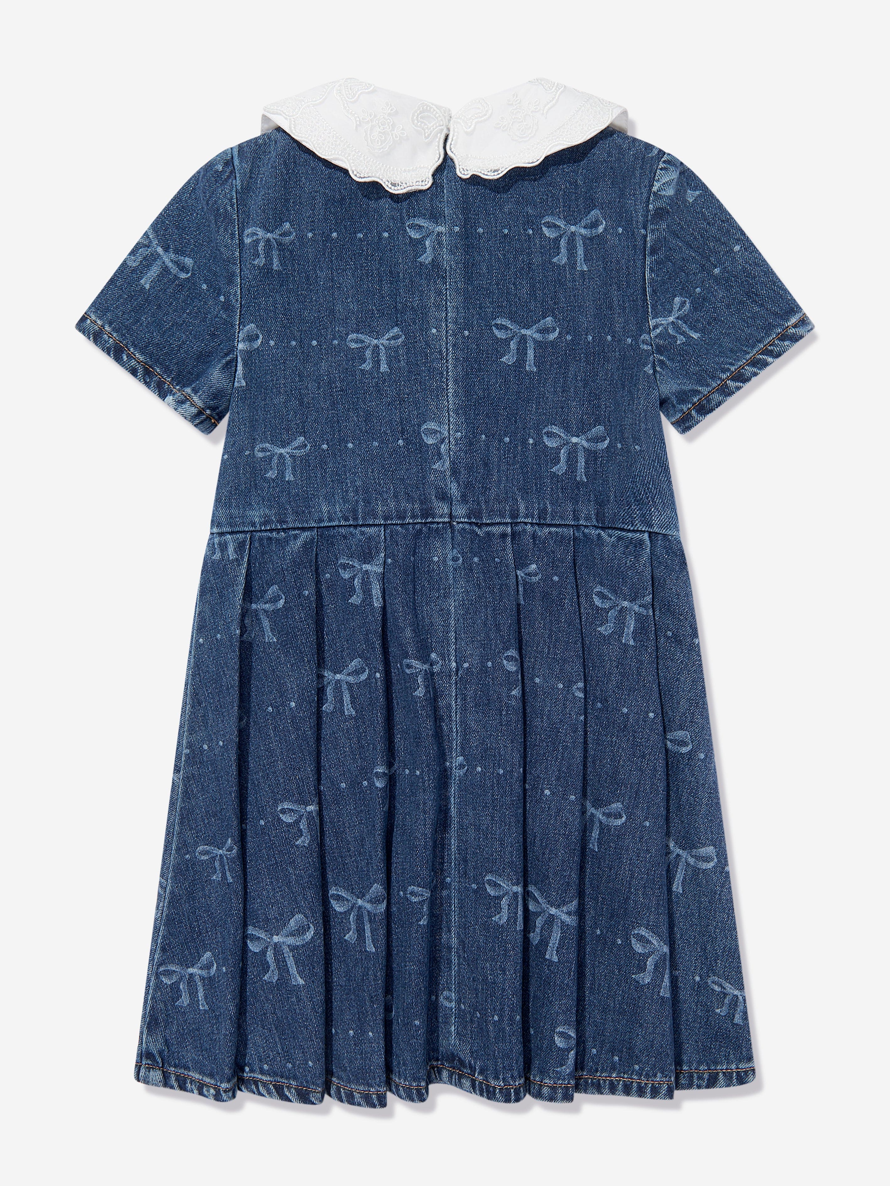 Girls Bow Denim Mini Dress in Blue Cheap Sale With Paypal