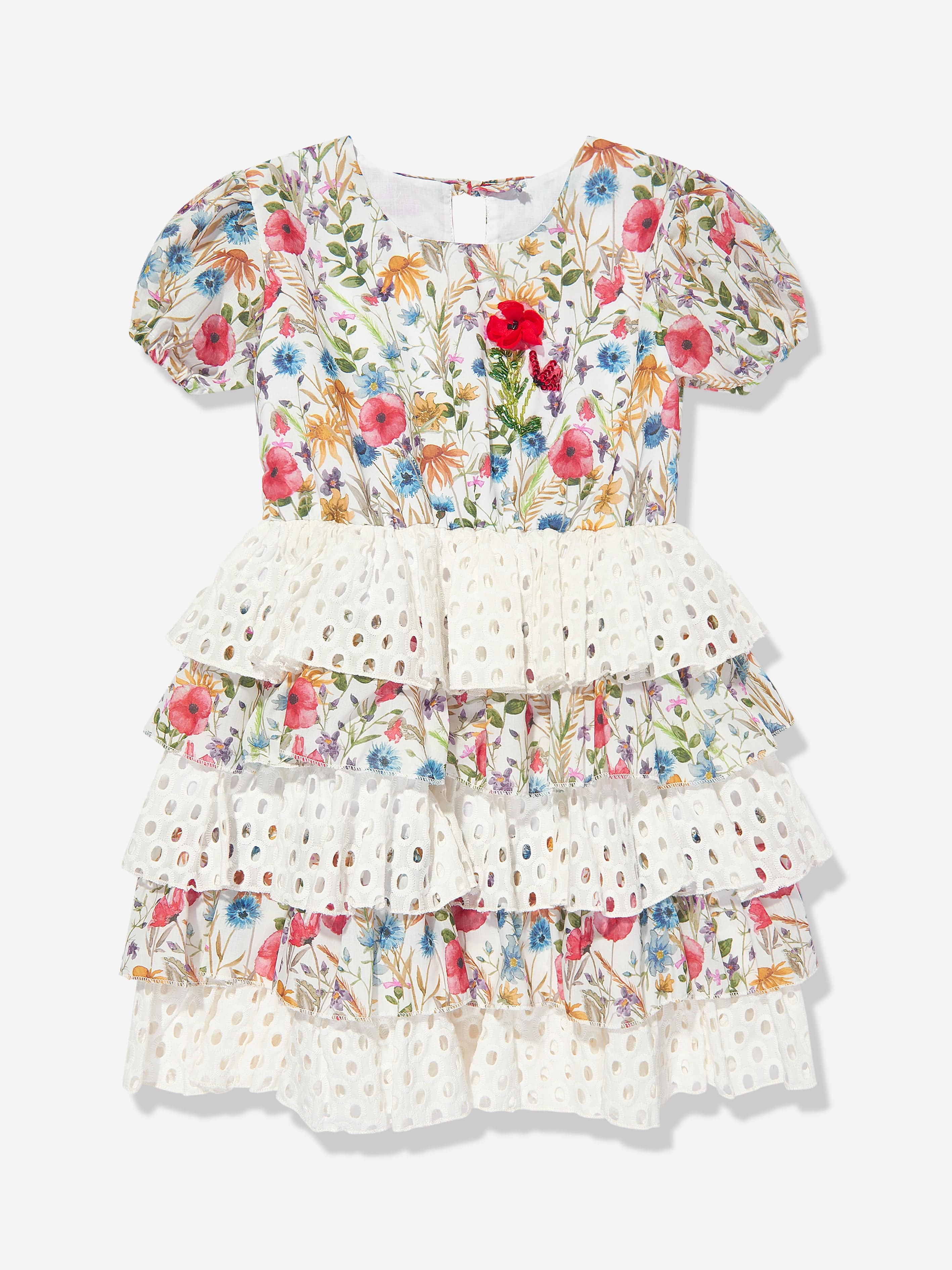 Selini Action Girls Floral Broderie Anglaise Dress in White Cheap Sale New Arrival