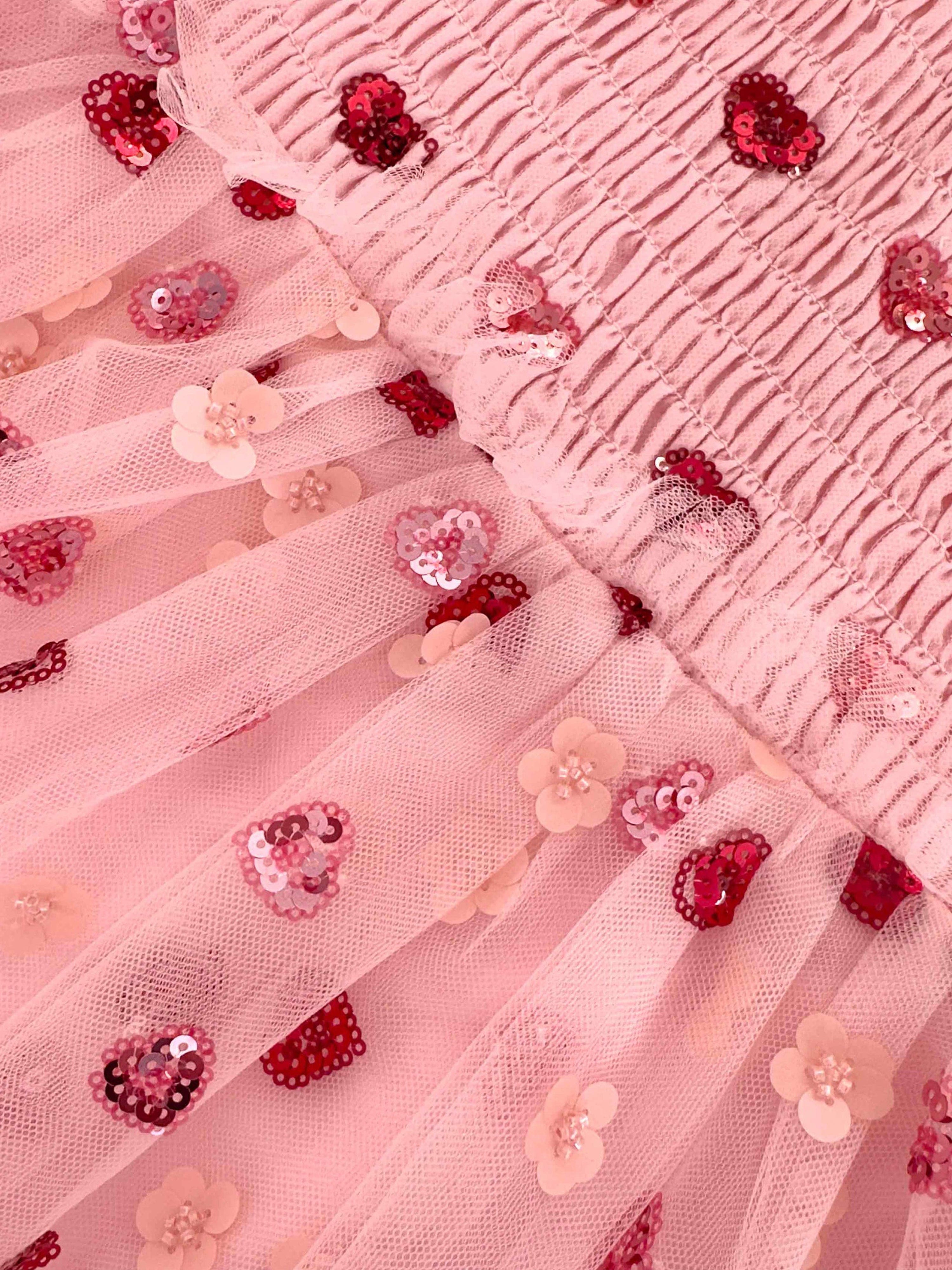 Girls Mesh Heart Sequin Dress in Pink Discount Best Pices