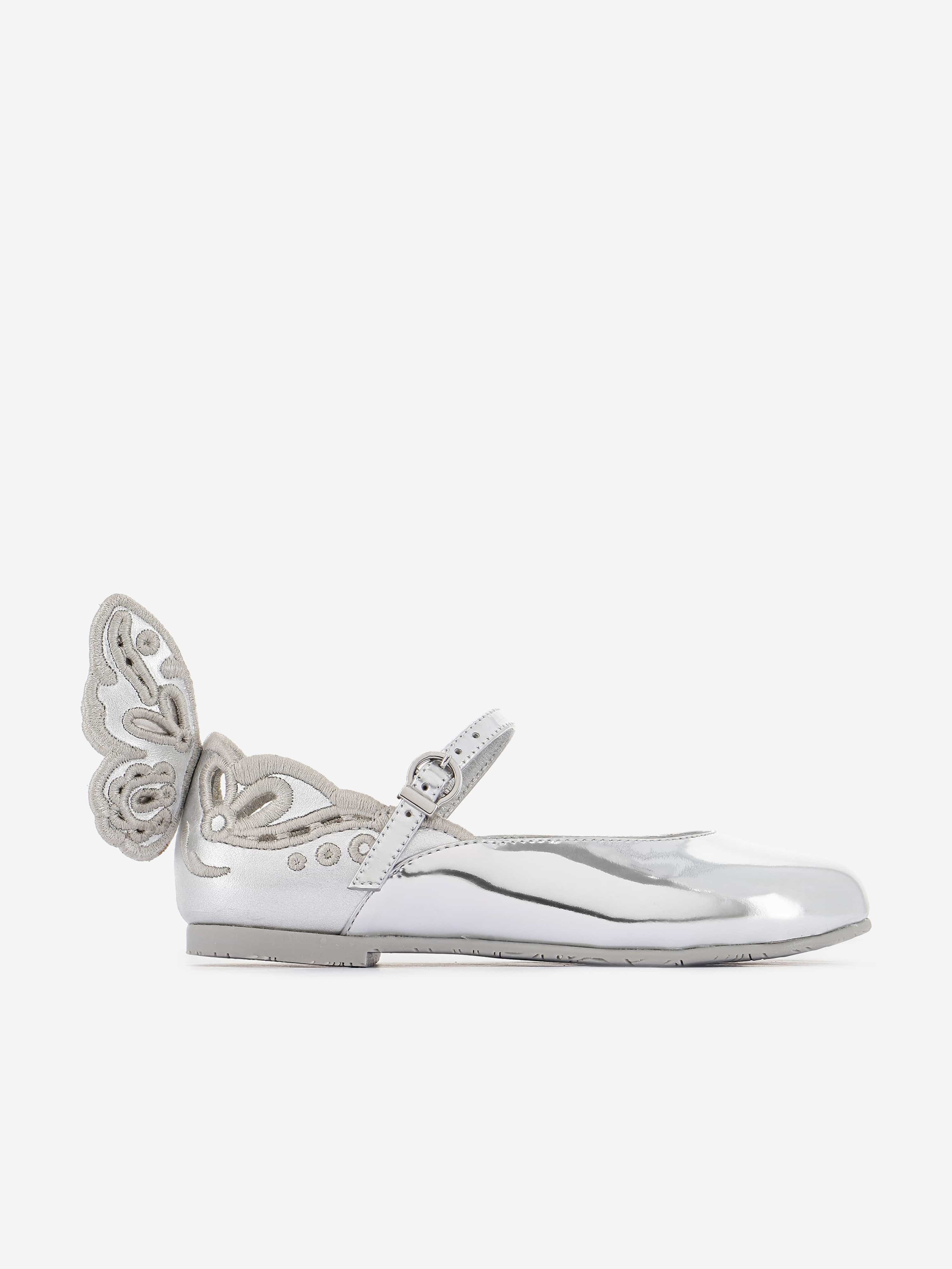 Sophia Webster Girls Chiara Broderie Flat in Silver Free Shipping 100% Original