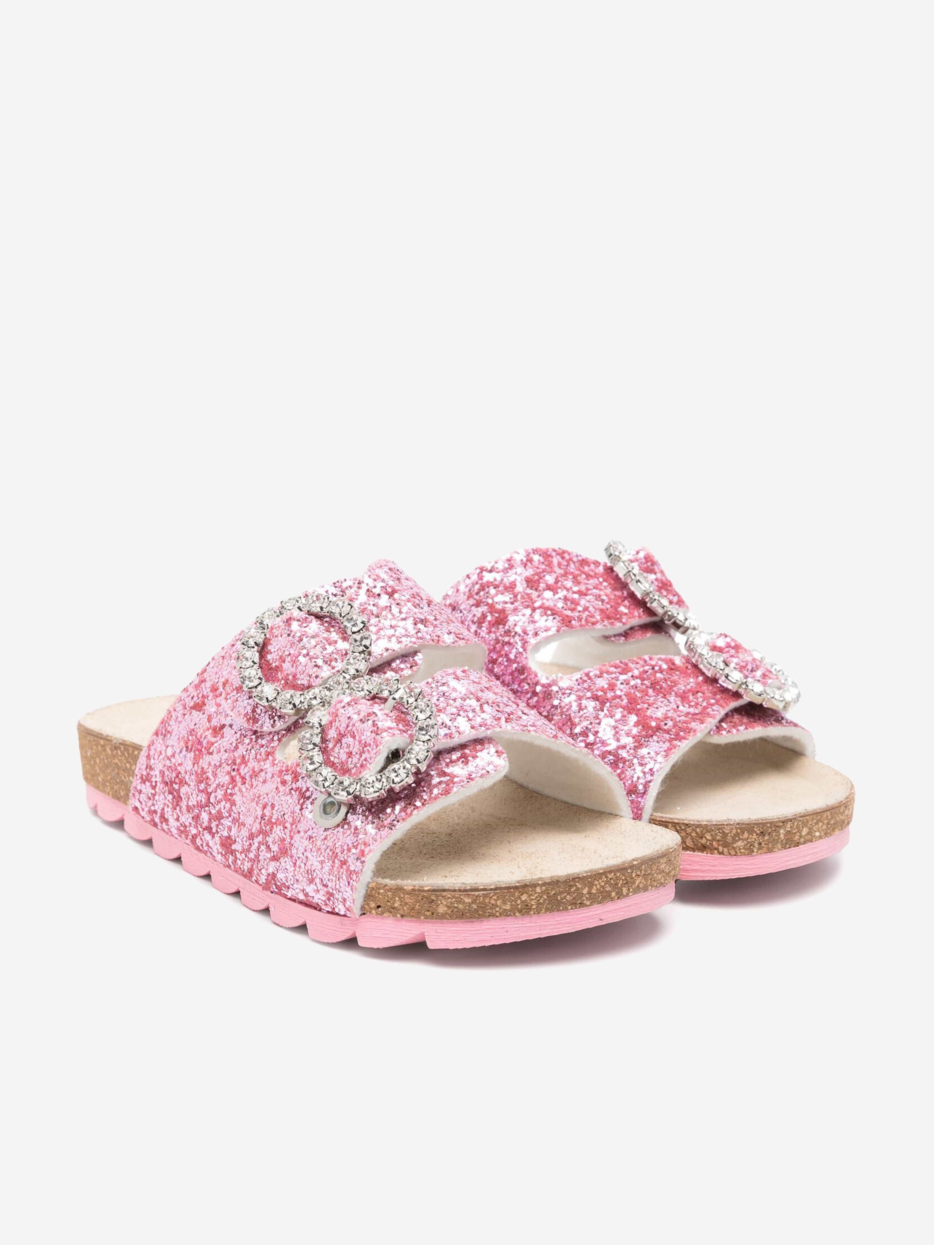 Girls Jewel Buckle Glitter Sandals in Pink Clearance Cost