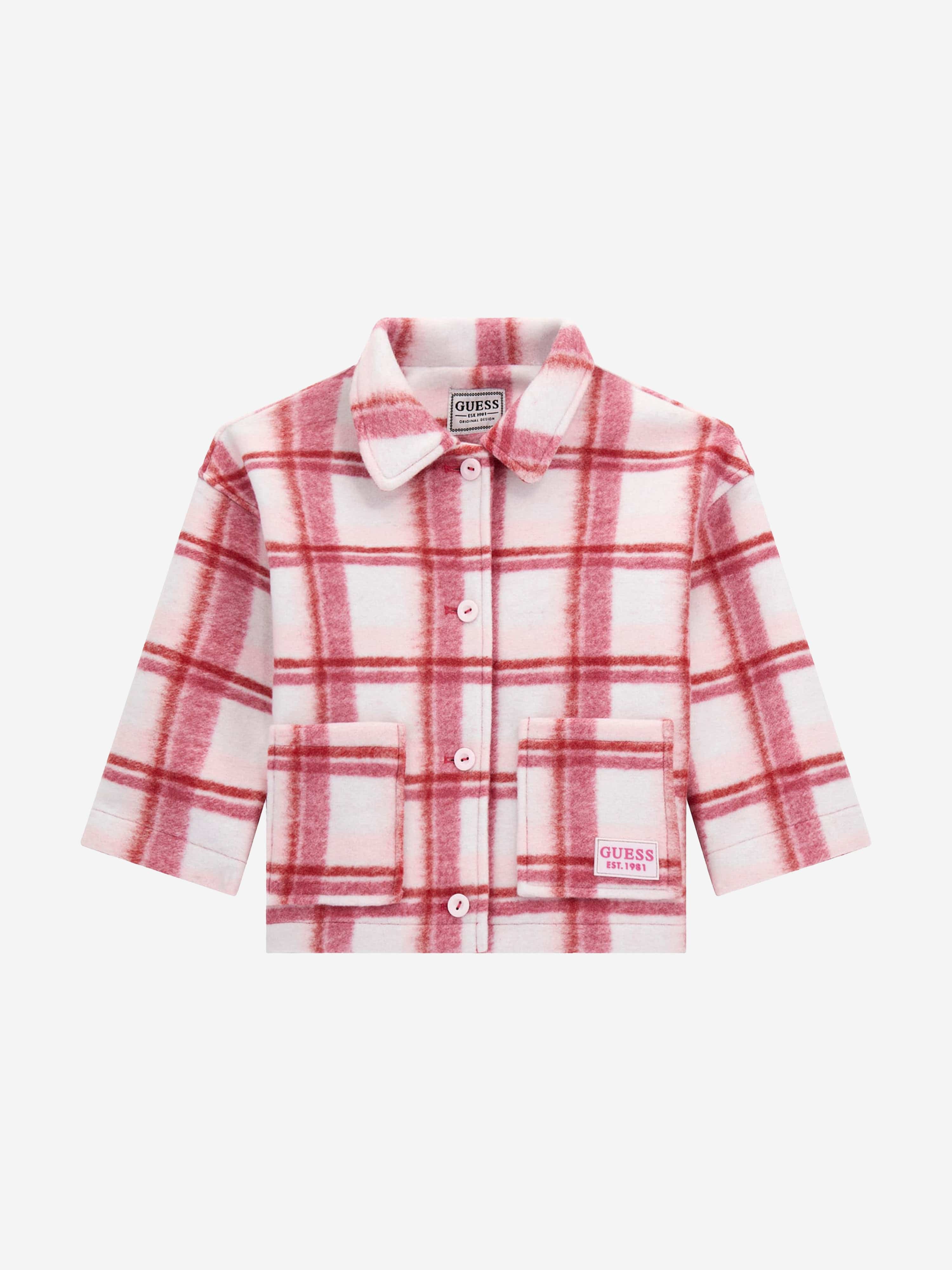 Guess Girls Check Bonded Cloth Jacket in Pink Pices Online