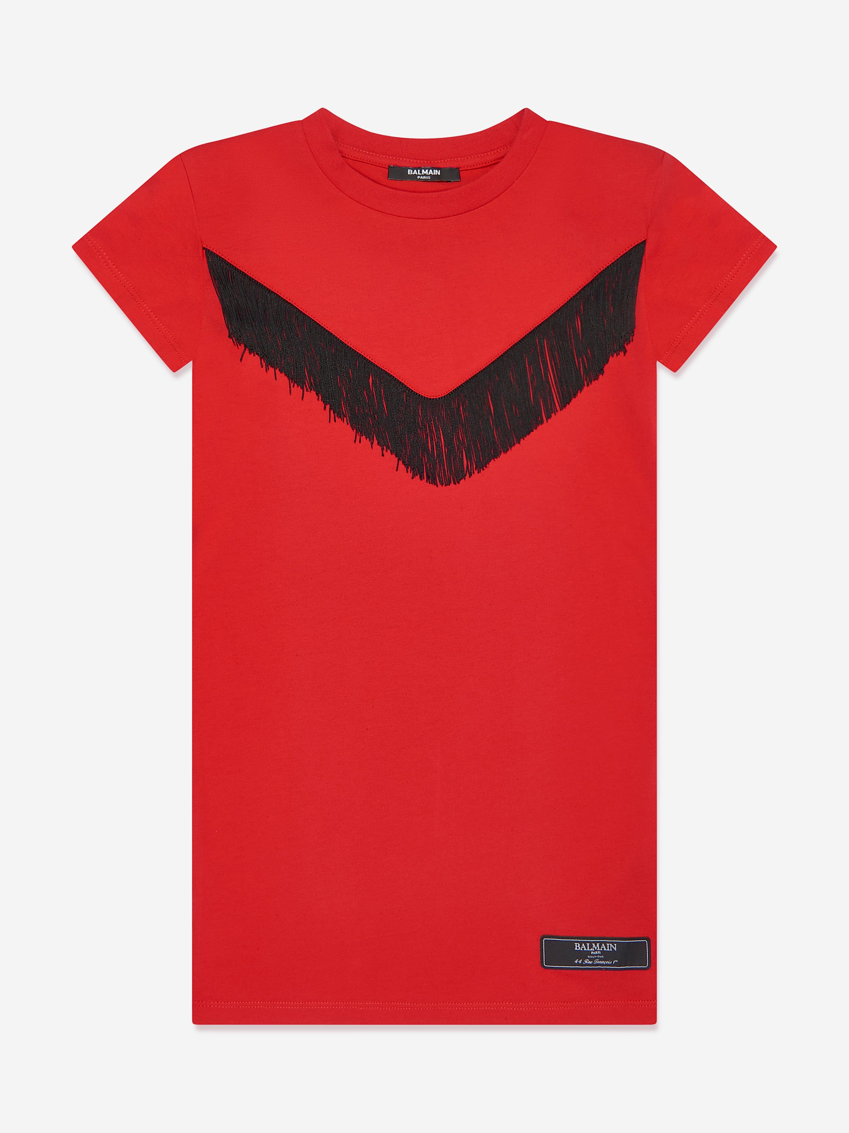 Balmain Girls Fringed Jersey Dress in Red Discount Looking For