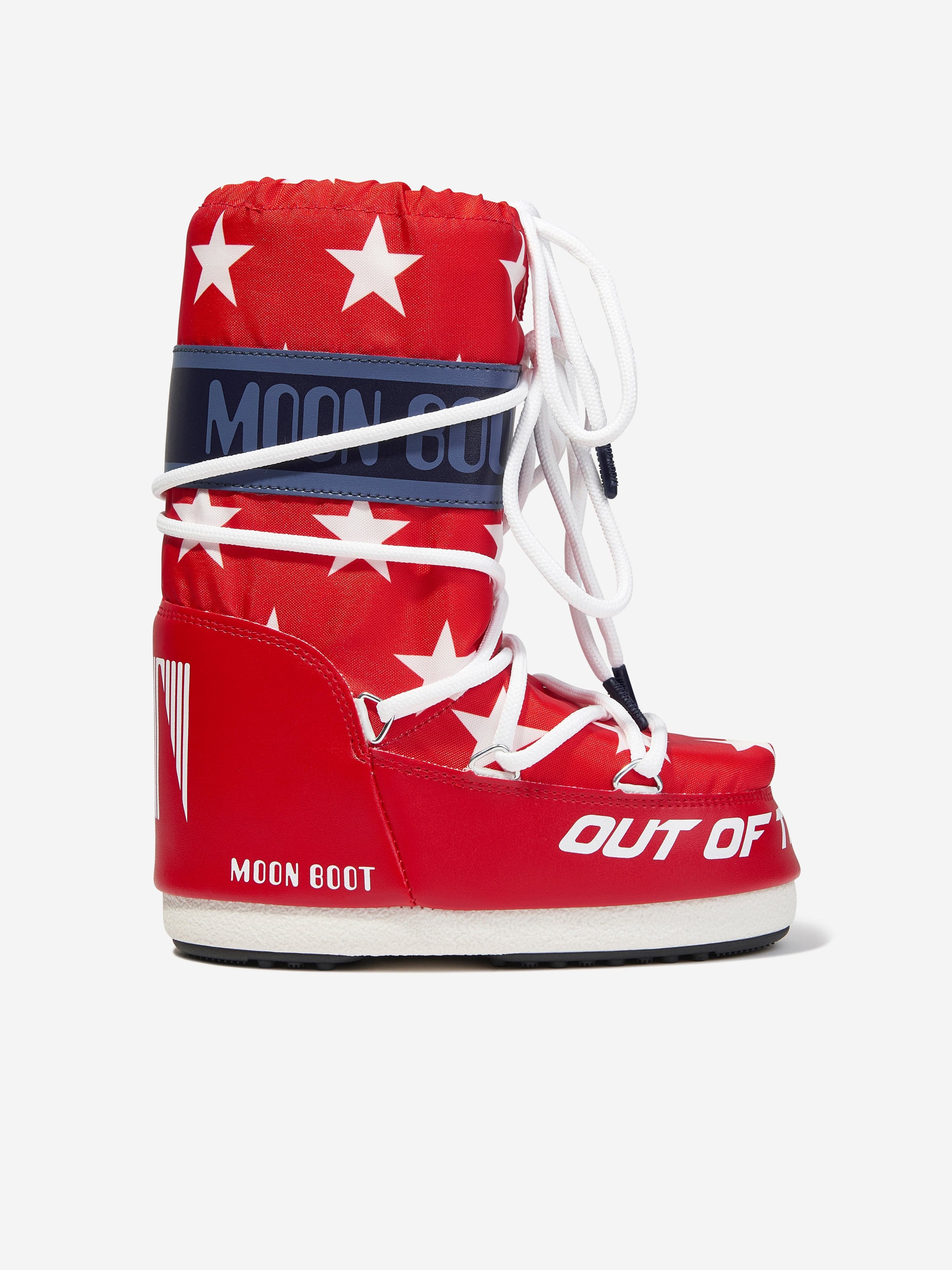 Moon Boot Kids Icon Retro Biker Stars Snow Boots in Red Outlet 2025