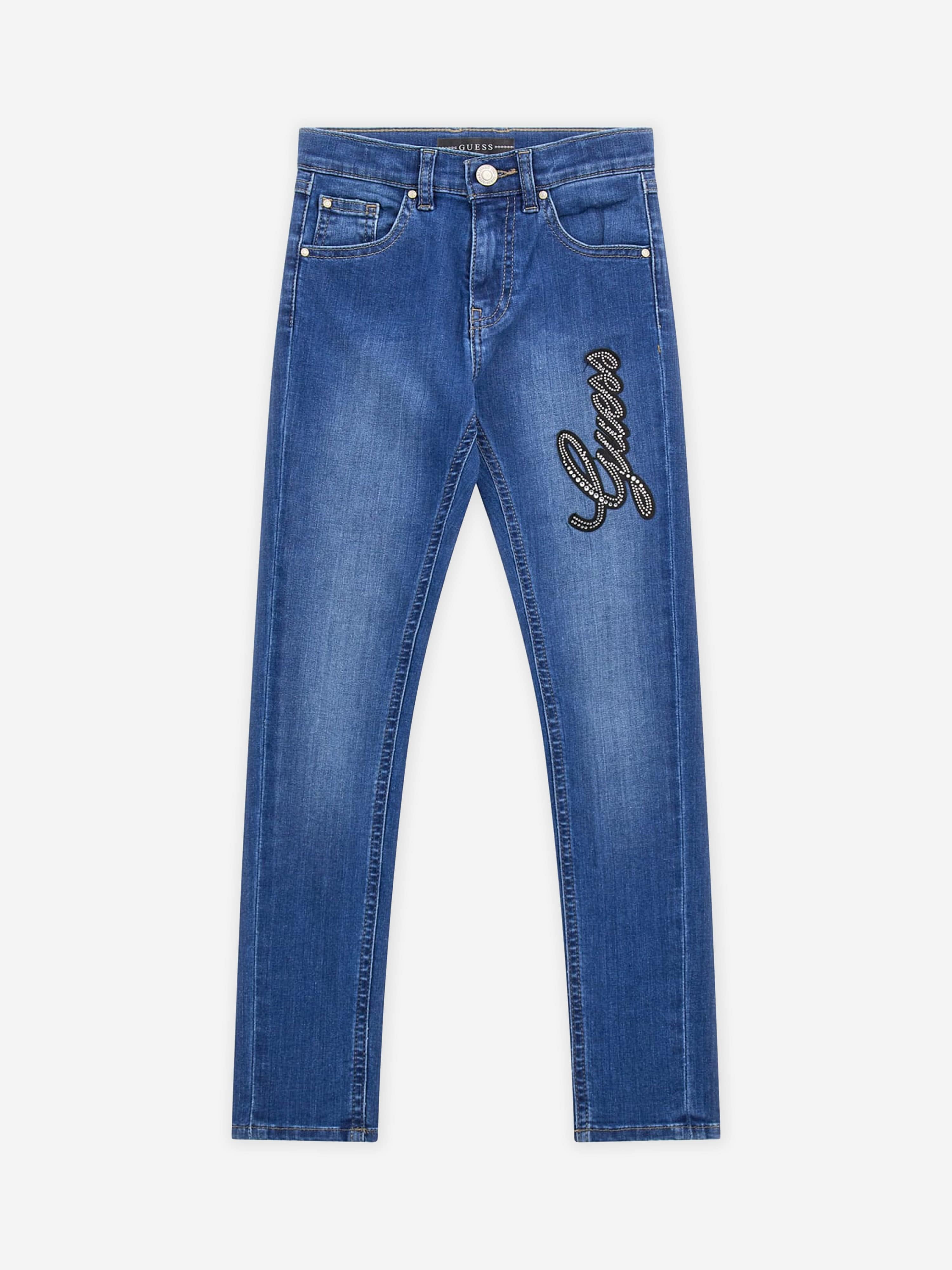 Guess Girls Diamante Logo Skinny Jeans in Blue Discount 2025