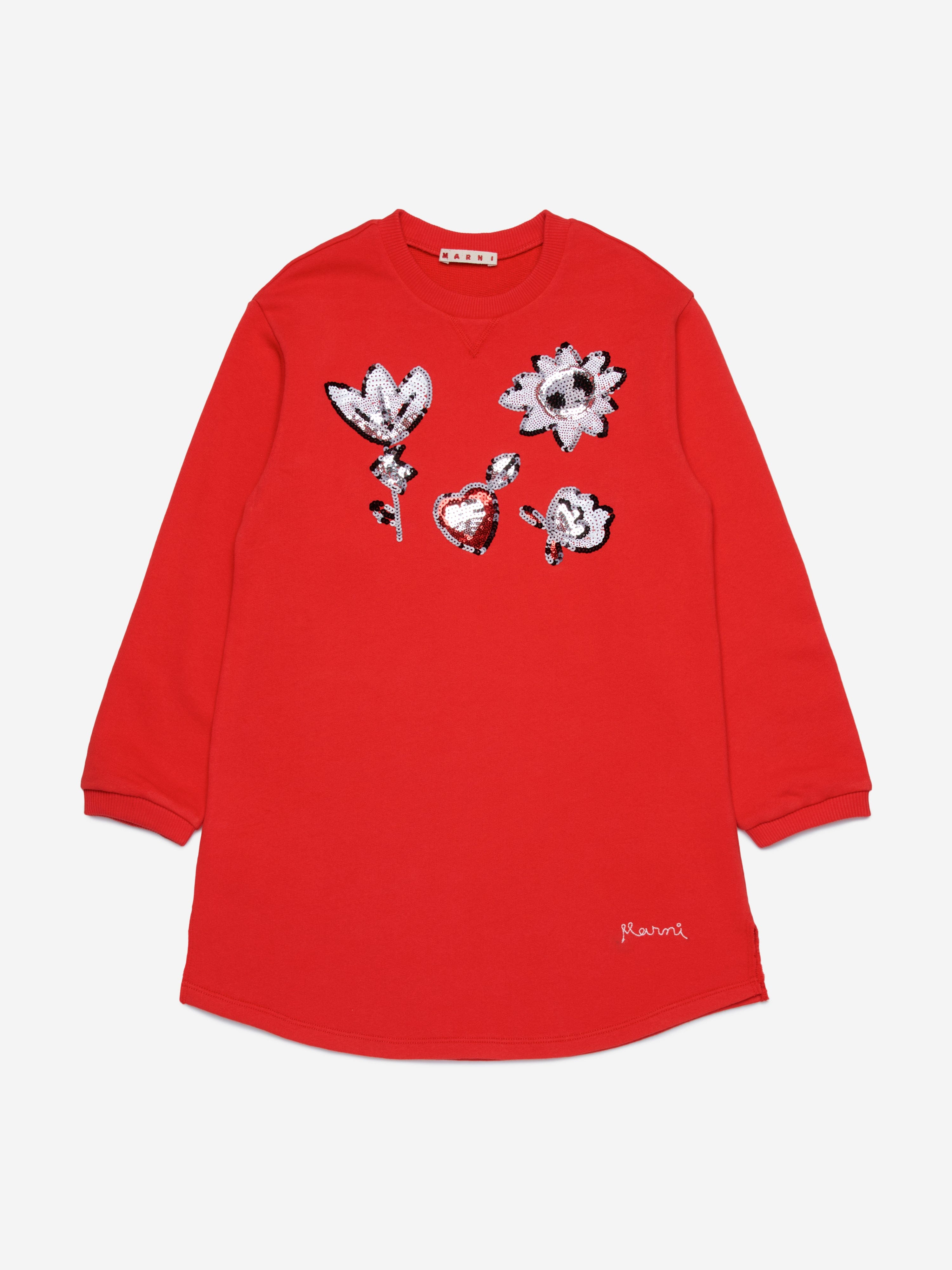 MARNI Girls Applique Dress in Red Discount Wiki