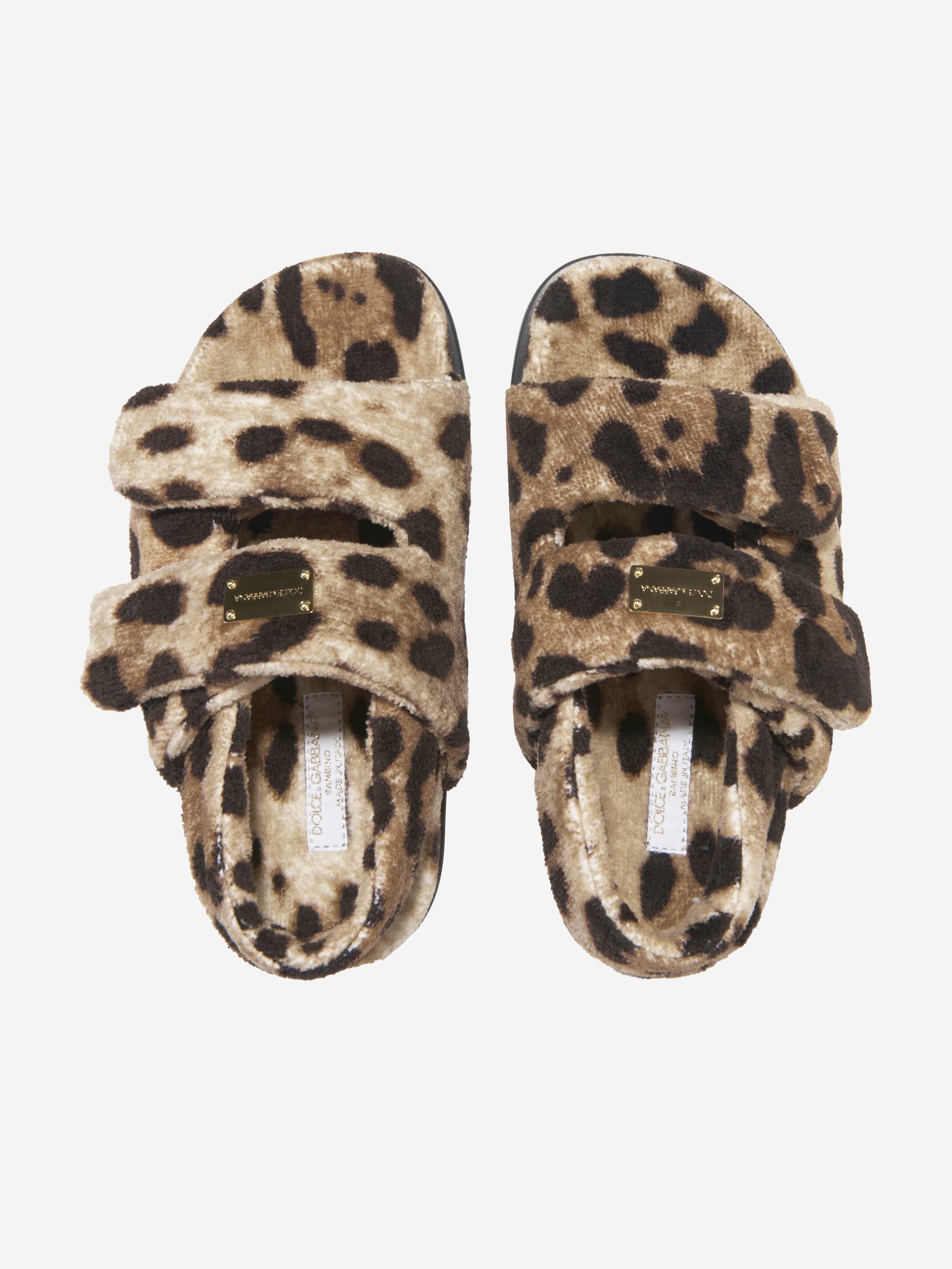 Dolce & Gabbana Girls Leopard Print Fluffy Sandals in Beige Cheap The Cheapest