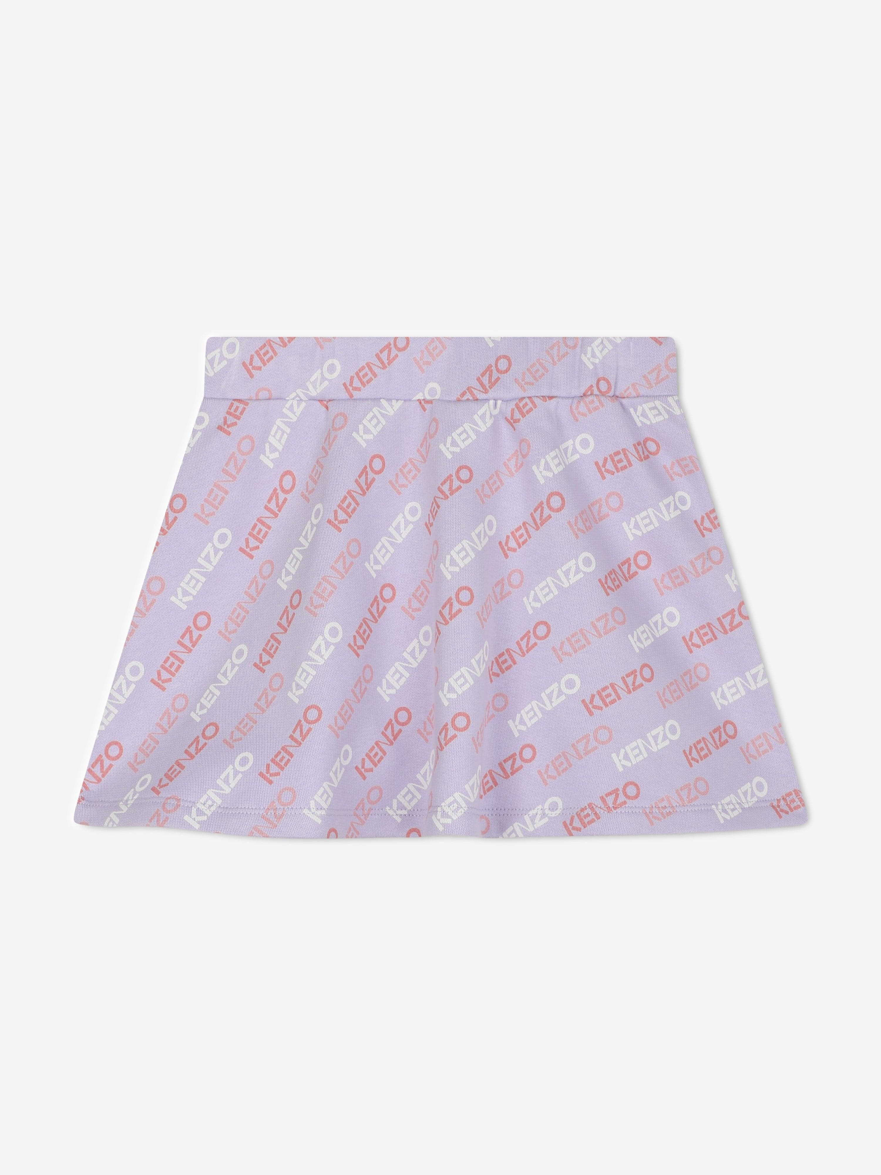 KENZO Girls Logo Print Skirt in Purple Fashionable For Sale