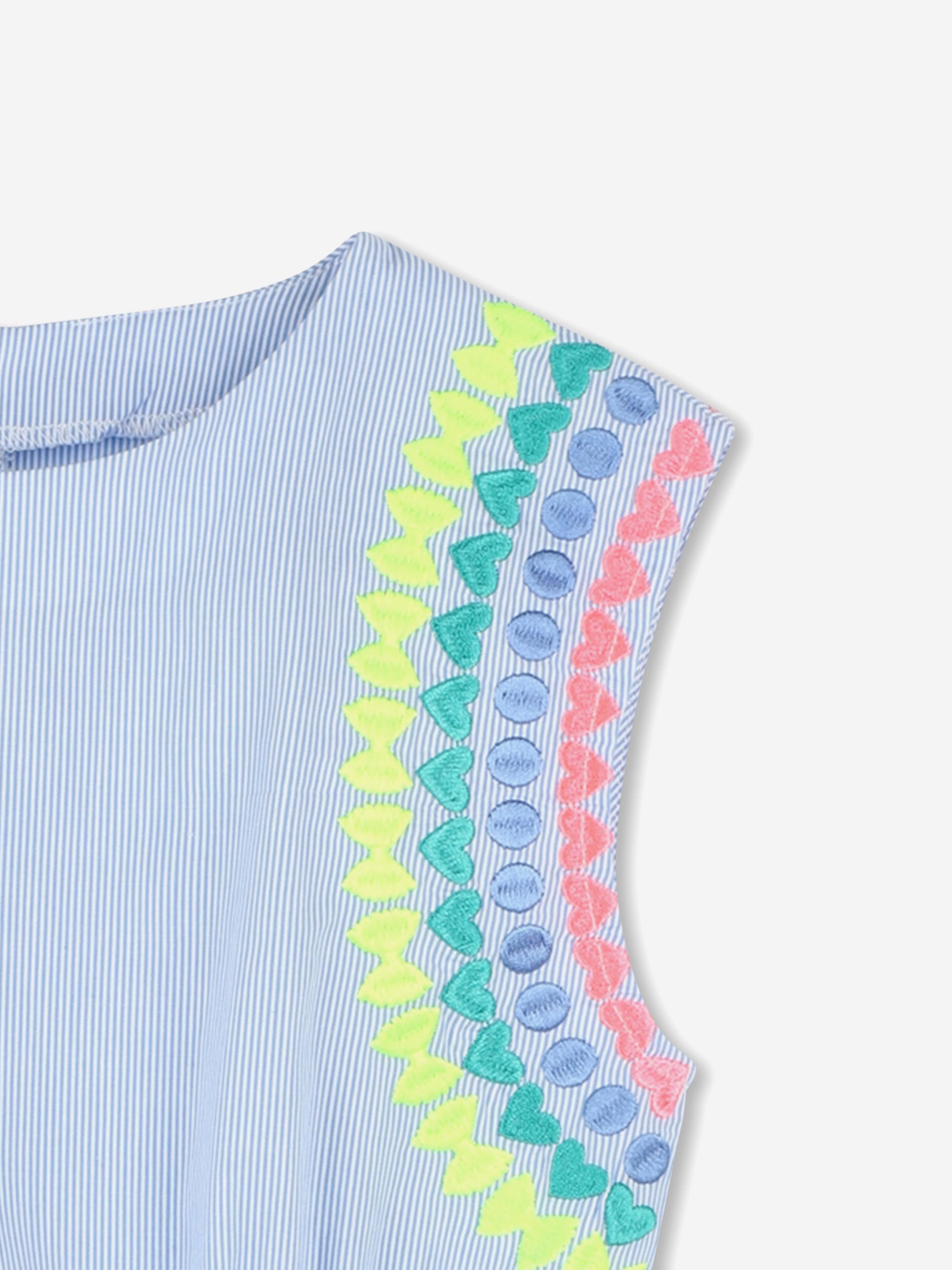 Girls Striped Embroidered Dress in Blue Cheap Sale Buy