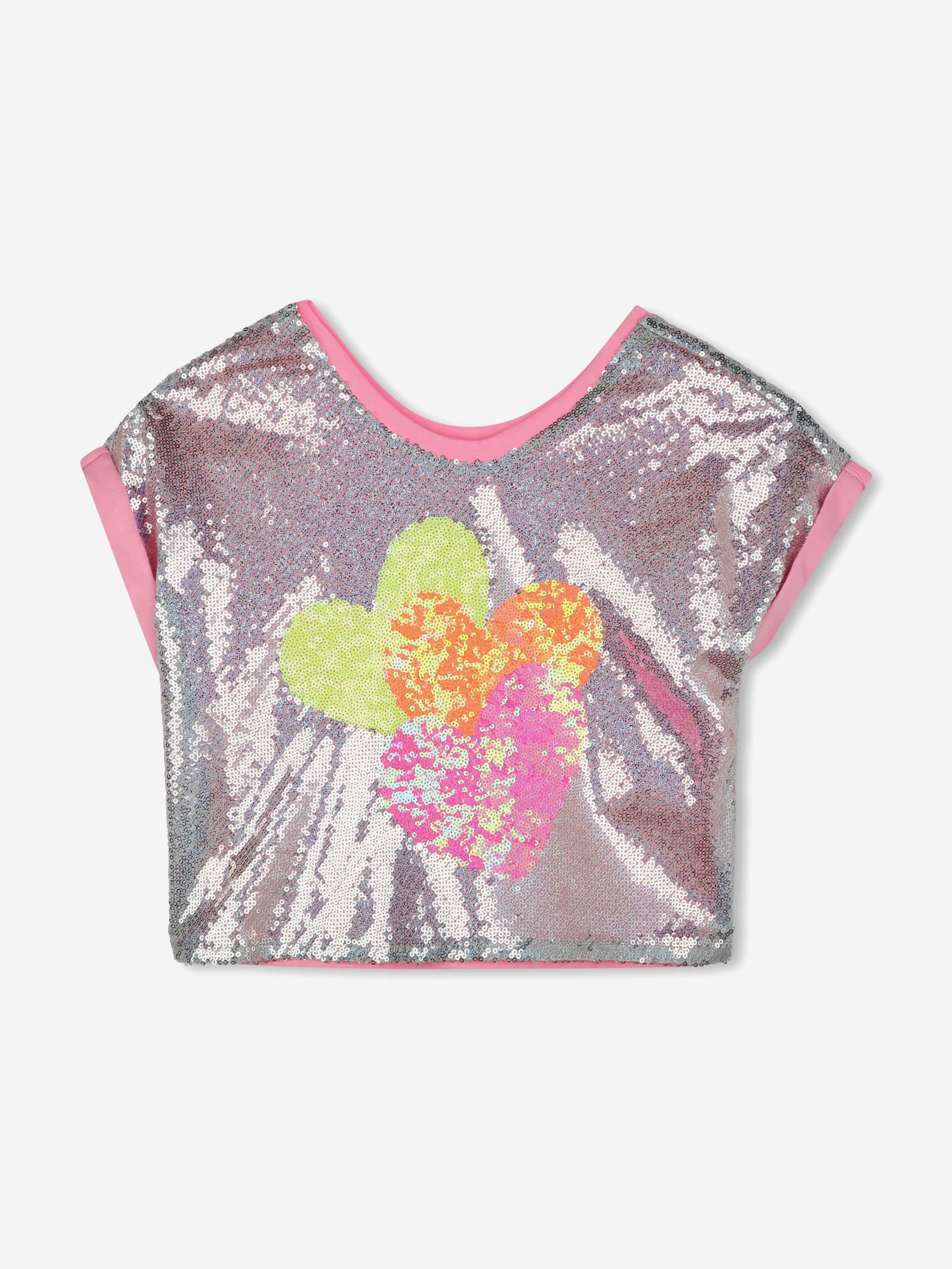 Girls Sequin Hearts T-Shirt in Silver Popular Sale Online