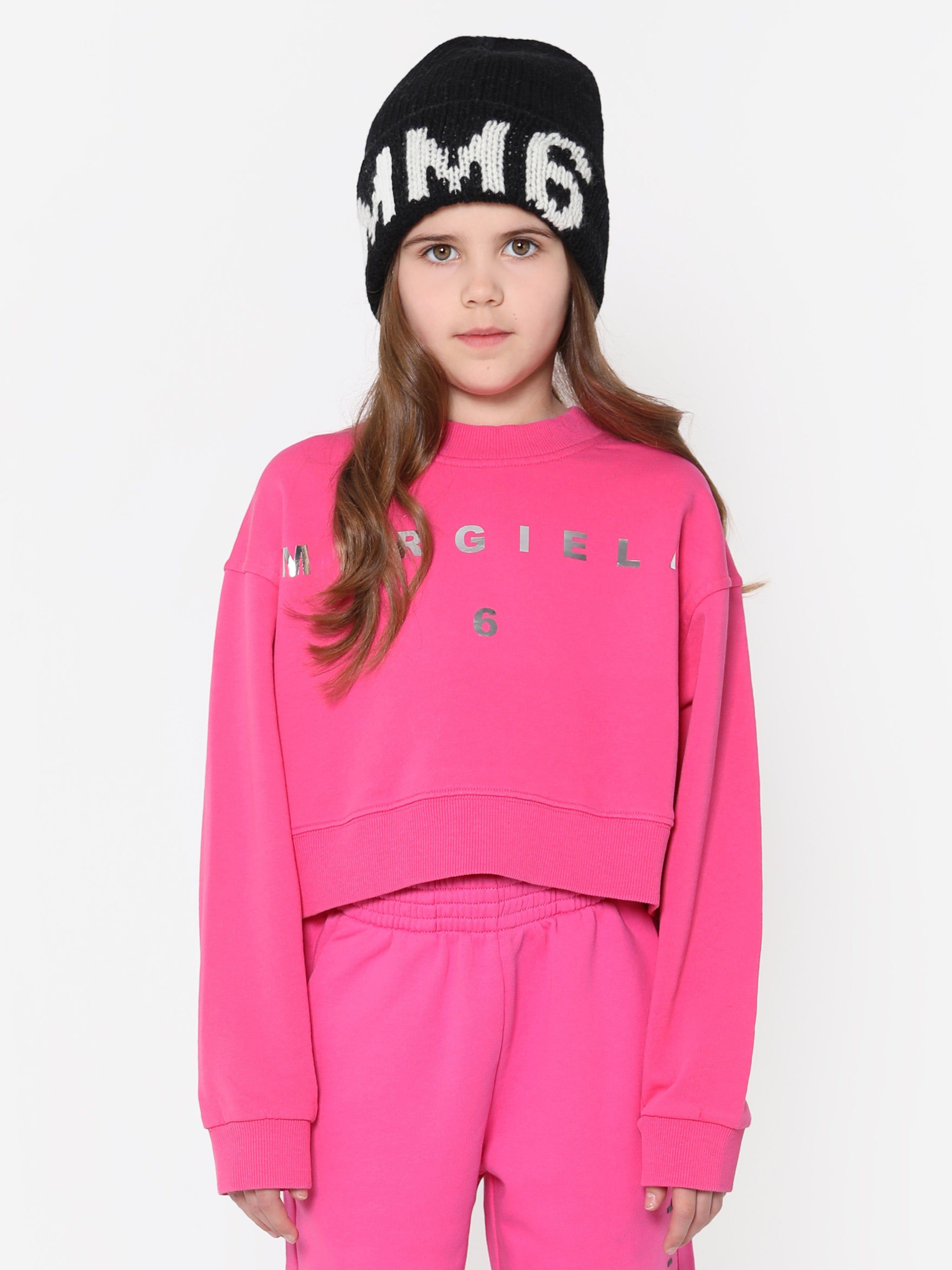 MM6 Maison Margiela Girls Cropped Logo Sweatshirt In Pink Cheap Sale Manchester