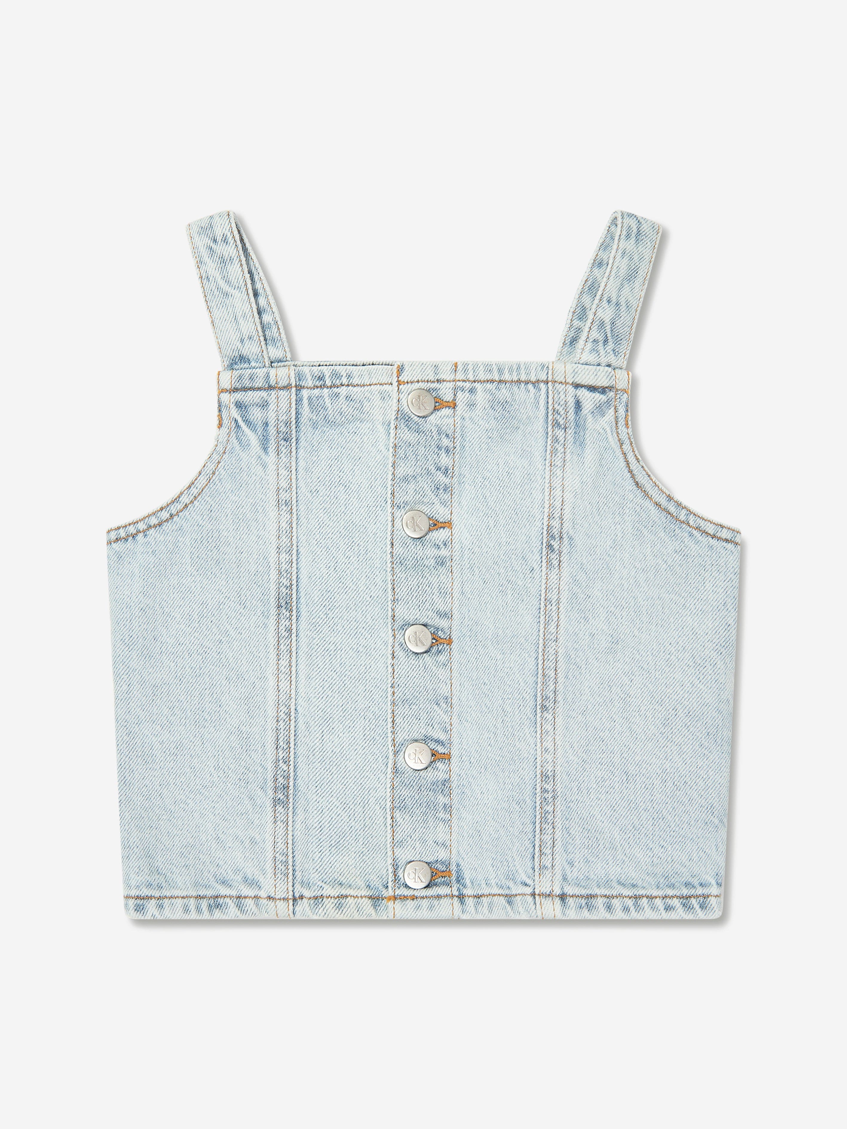 Calvin Klein Girls Strap Denim Top in Blue Get To Buy For Sale