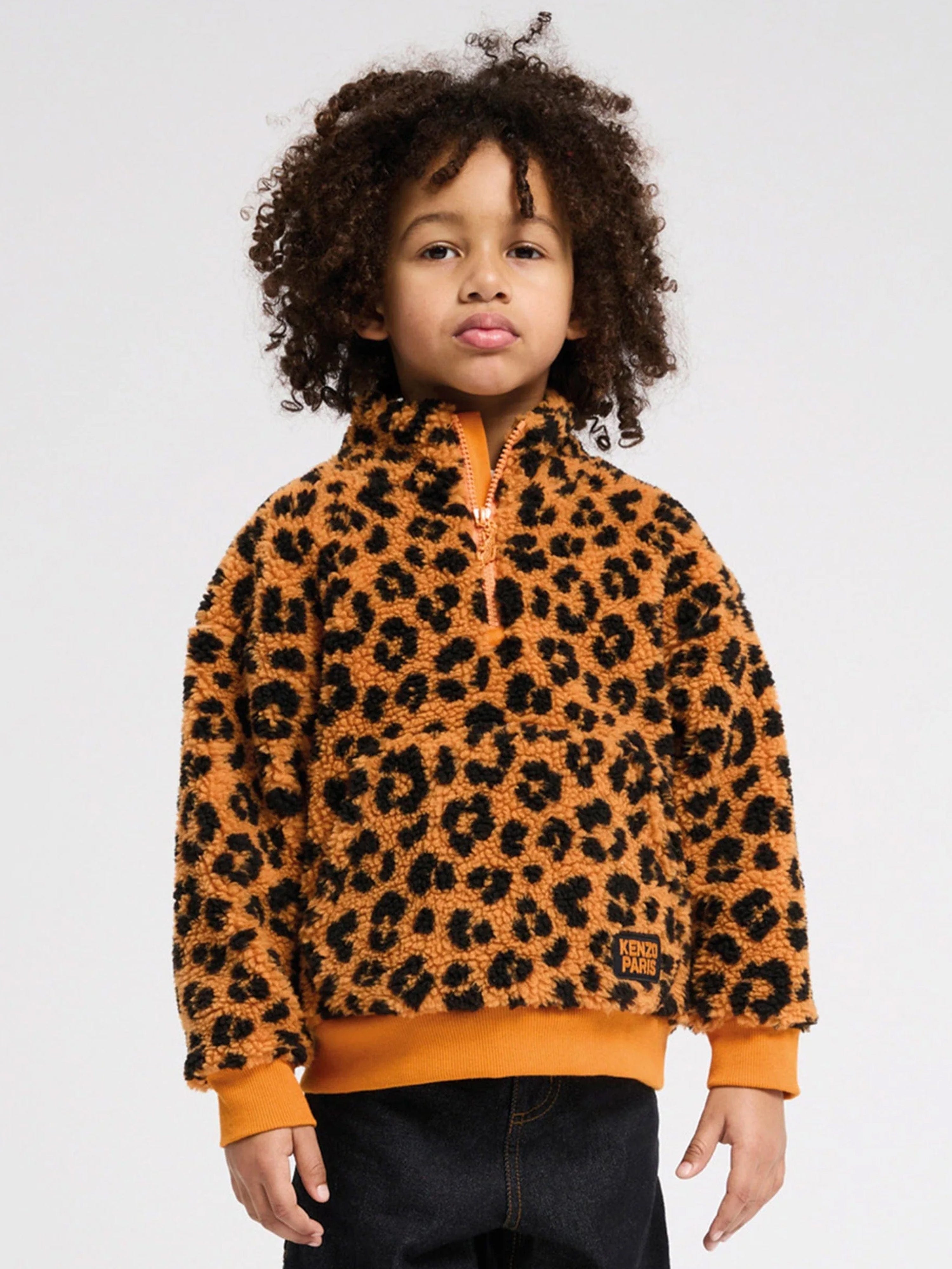 KENZO Kids Leopard Half Zip Sweatshirt in Orange Cheap Shop