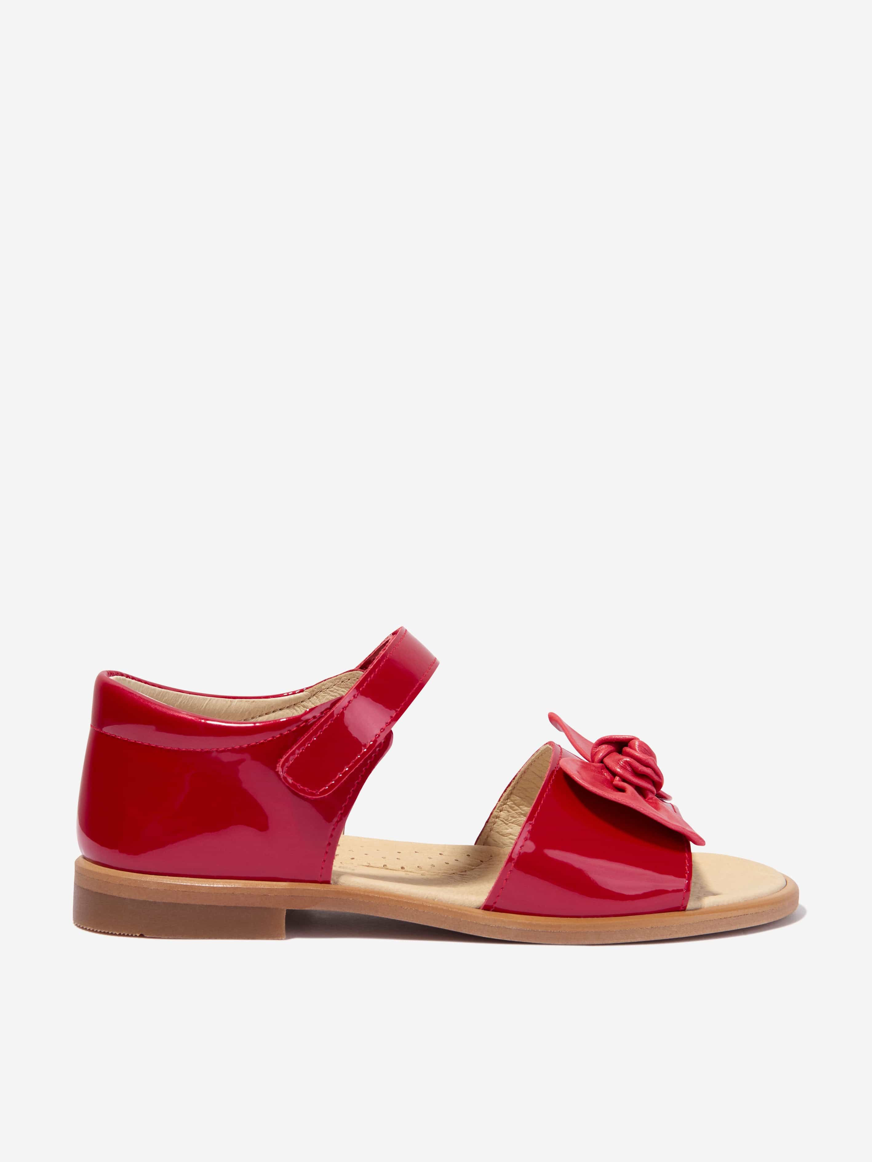 Andanines Girls Patent Leather Strap Sandals With Bow in Red Outlet Cheap Online