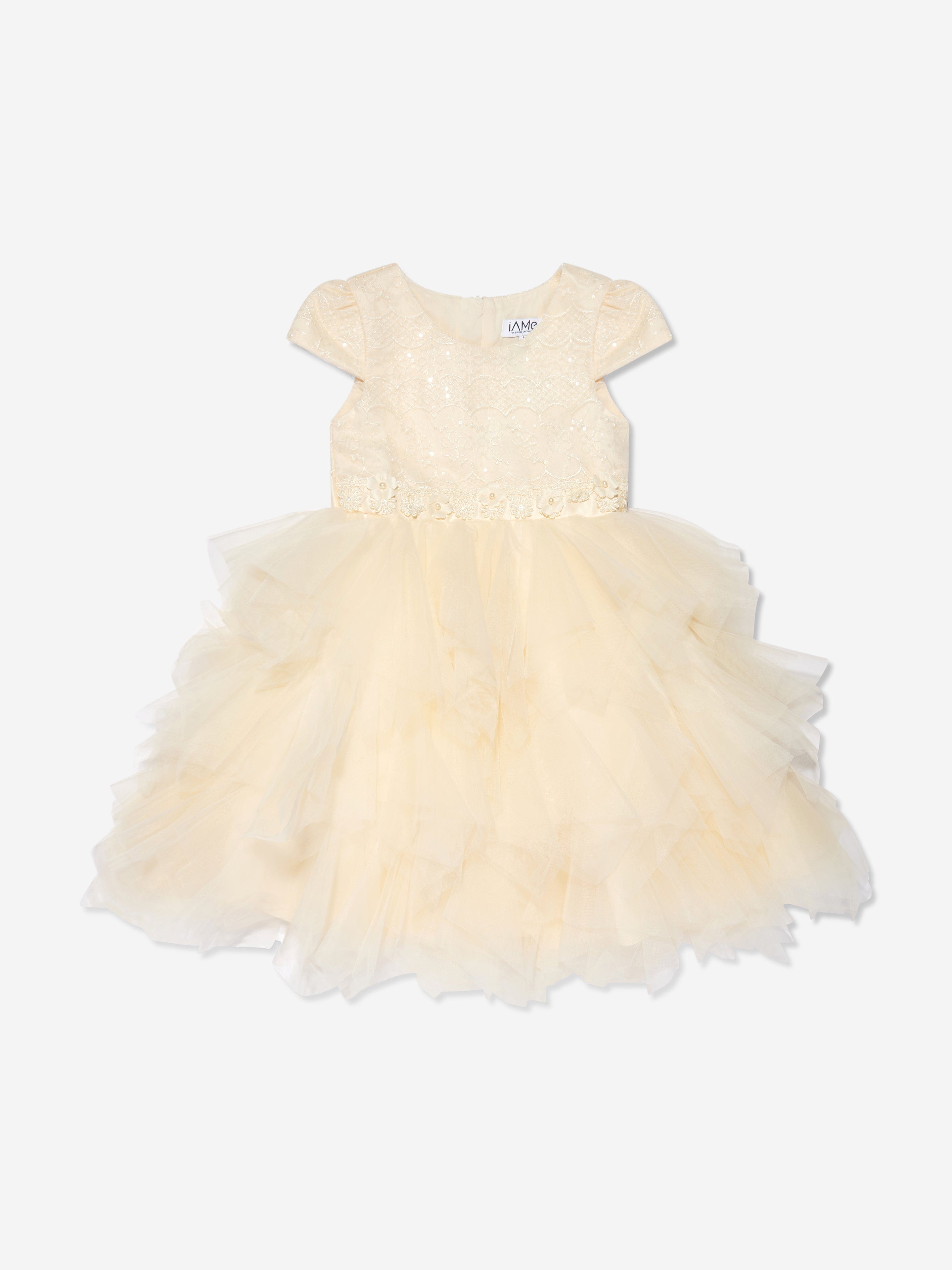 iAMe Girls Tulle Tiered Dress in Cream Big Sale Sale Online