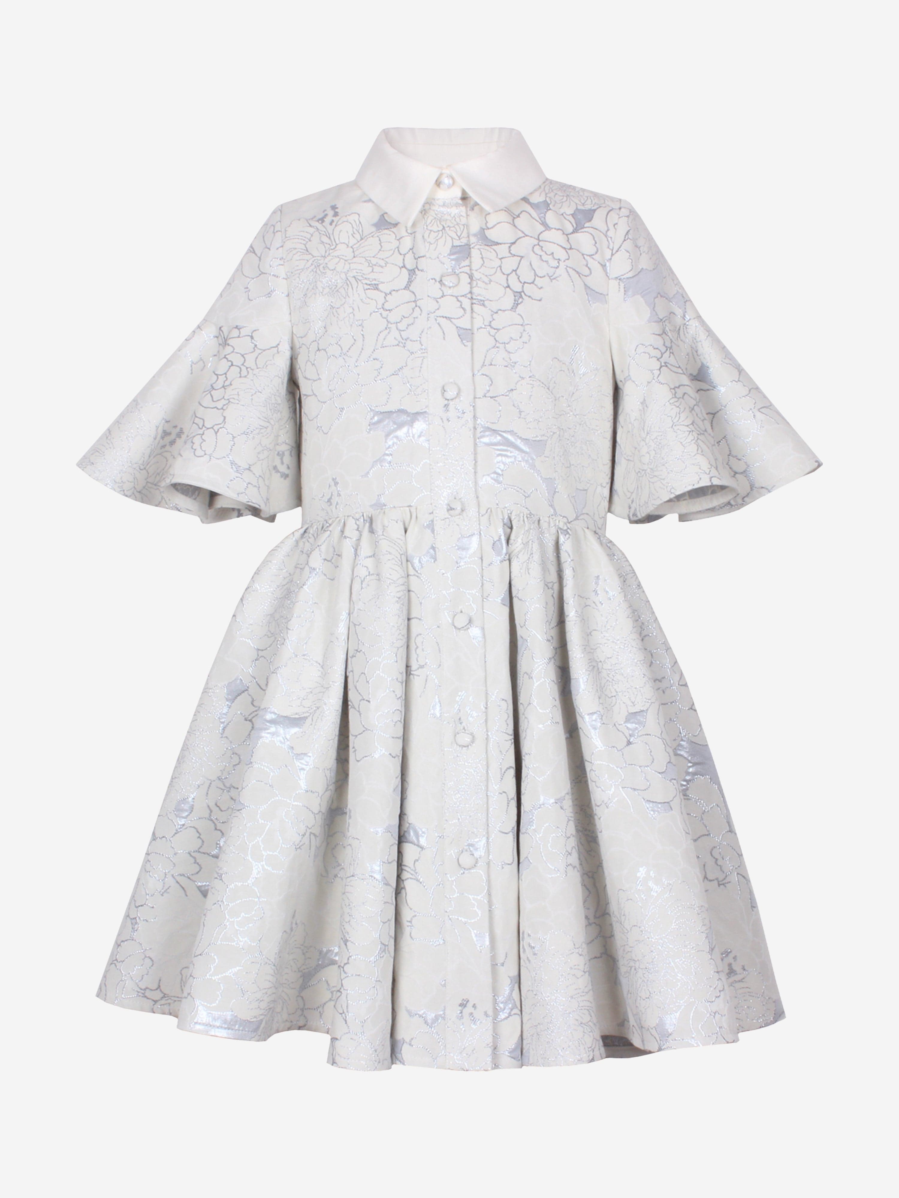 Jessie And James Girls Little Sister Flower Jacquard Dress in Blue Buy Cheap Hot Sale