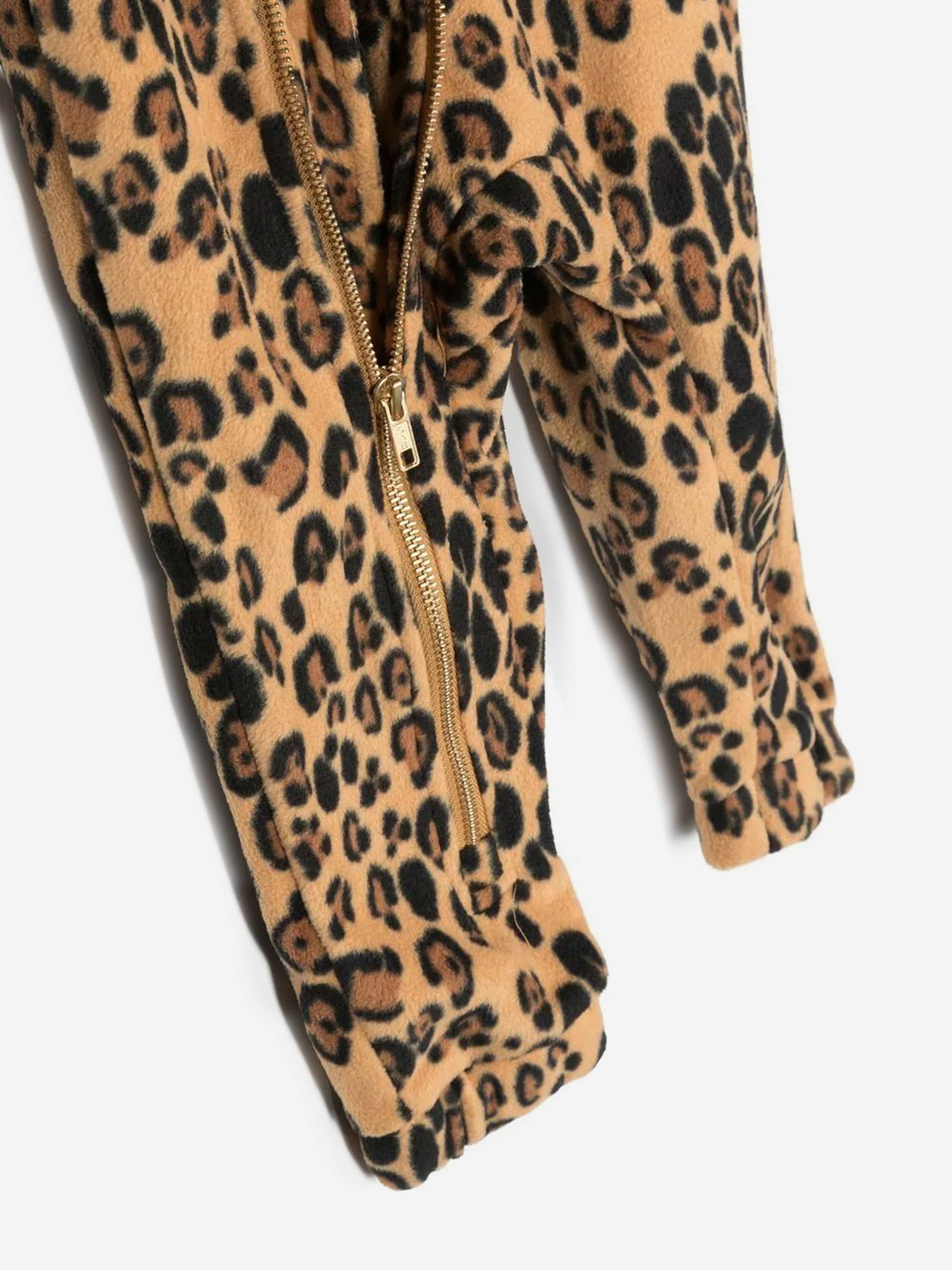 Mini Rodini Baby Girls Leopard Fleece Onesie in Brown Buy Cheap Huge Surprise