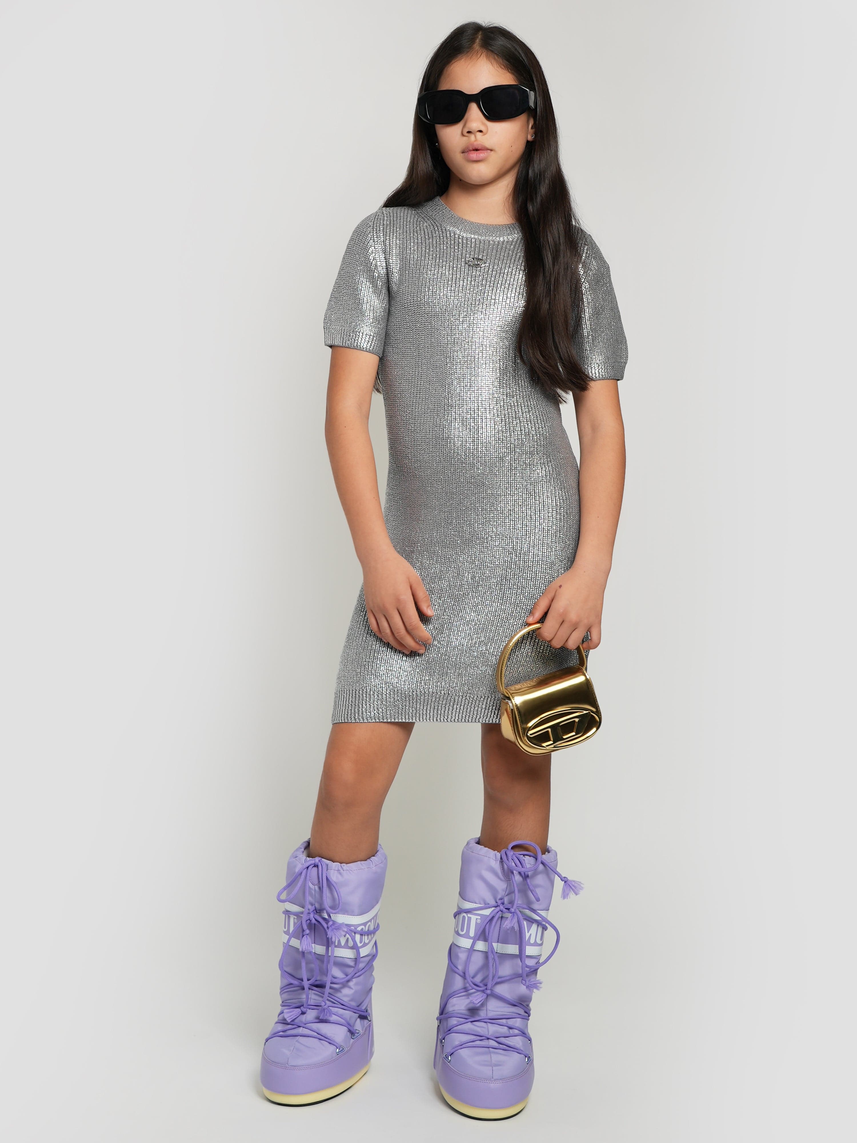 Diesel Girls Knitted Dress in Silver Cheap 2025 Newest