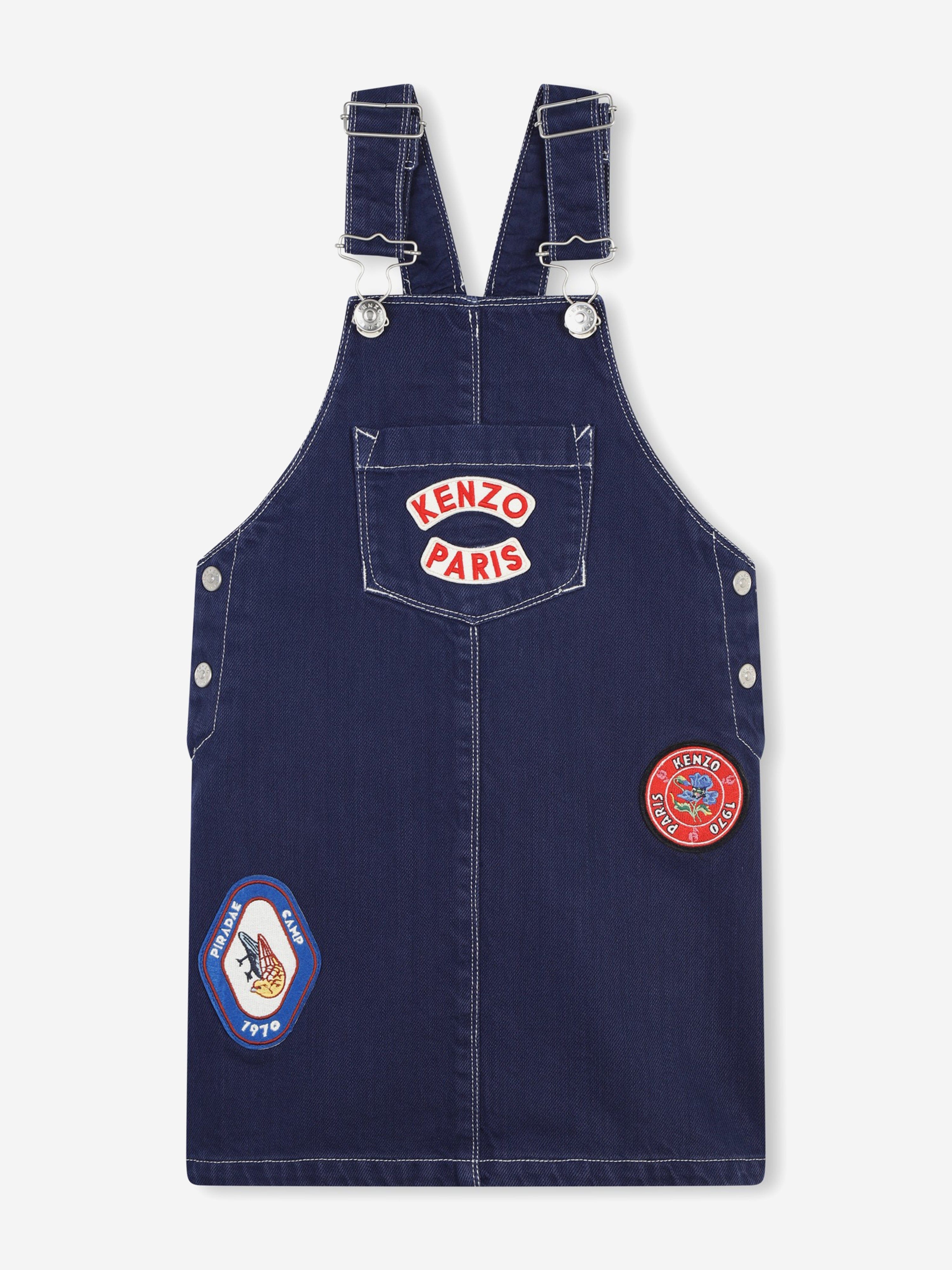 KENZO Girls Badges Dungaree Dress in Navy Online Online Outlet Sale