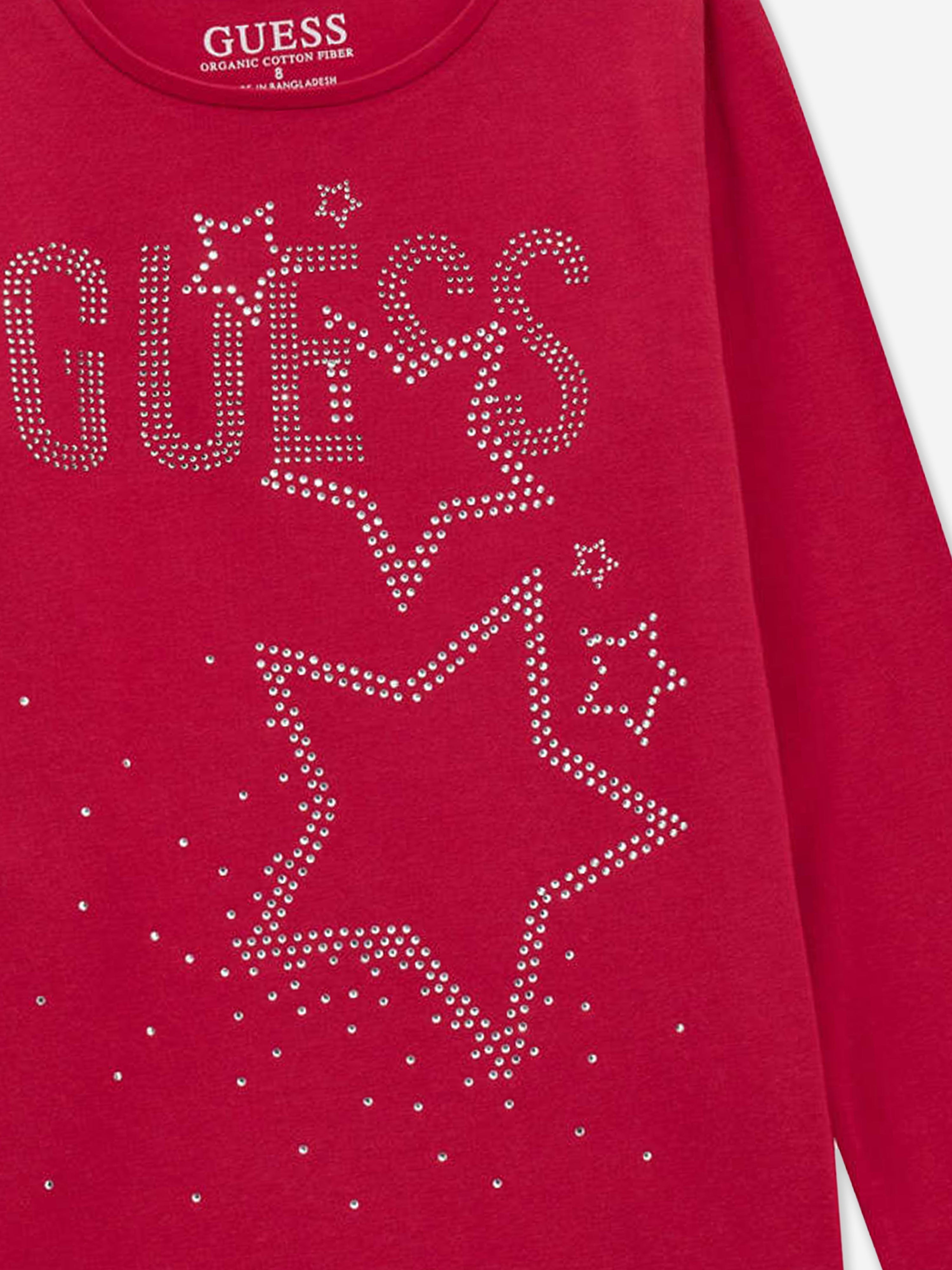 Guess Girls Long Sleeve Logo T-Shirt in Pink Nicekicks Cheap Pice
