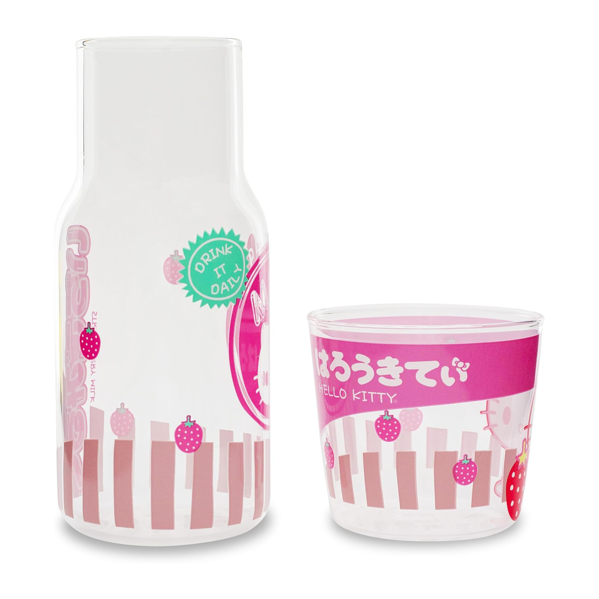 Hello Kitty Glass Carafe and Cup Set (Strawberry Milk) New Arrival
