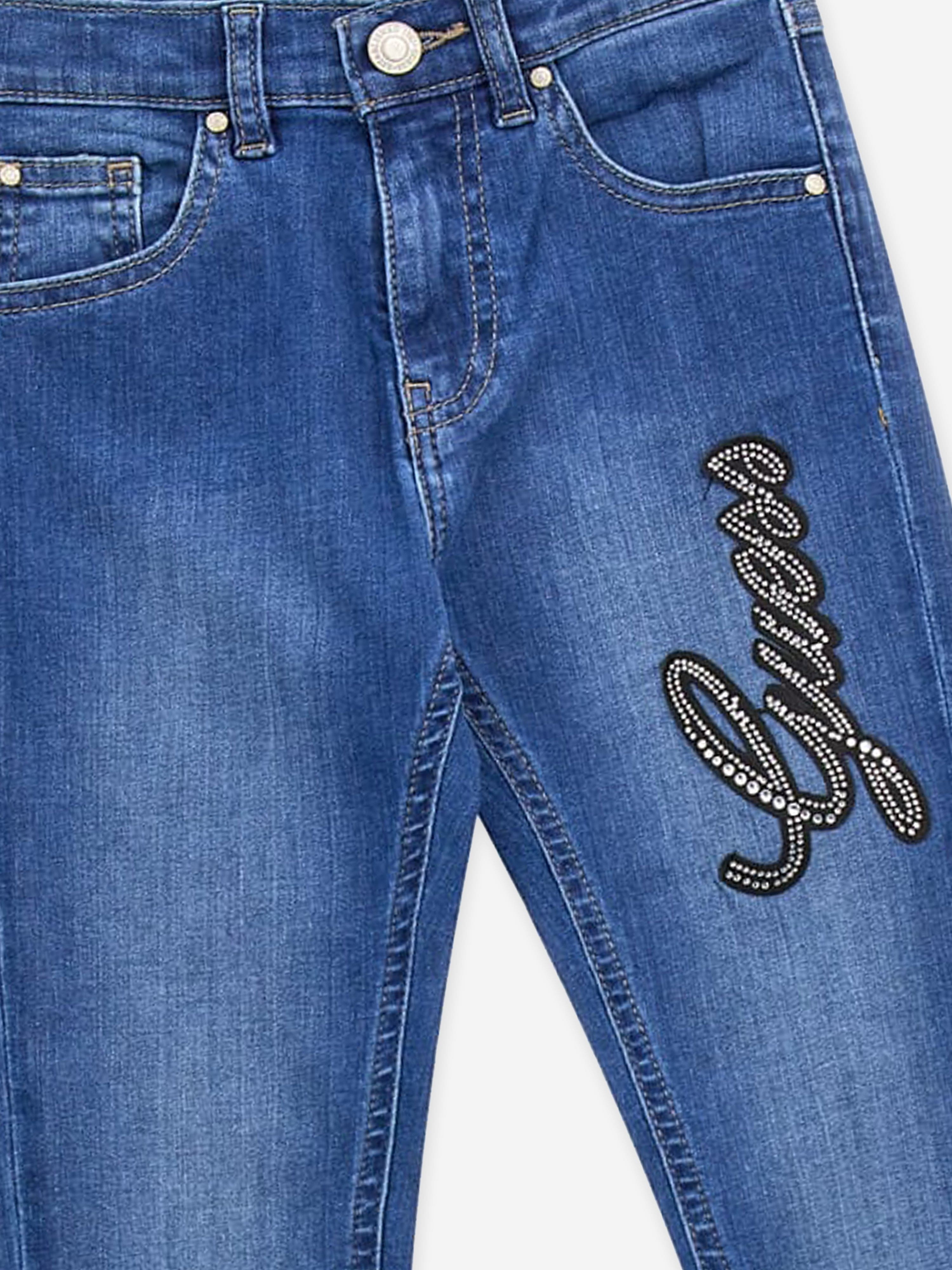 Guess Girls Diamante Logo Skinny Jeans in Blue Discount 2025