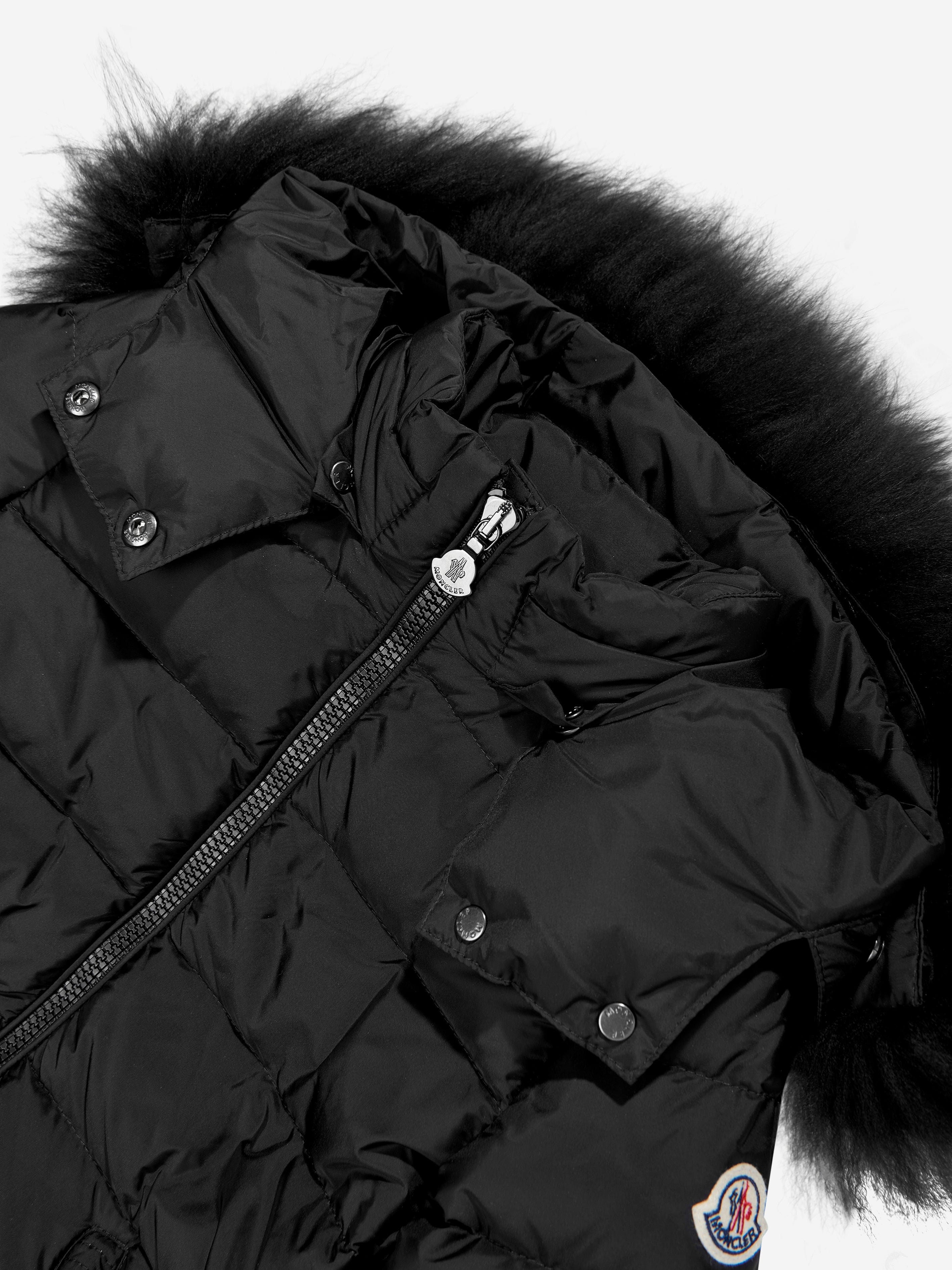 Moncler Enfant Girls Abelle Hooded Shearling Down Coat in Black Sale Wholesale Pice