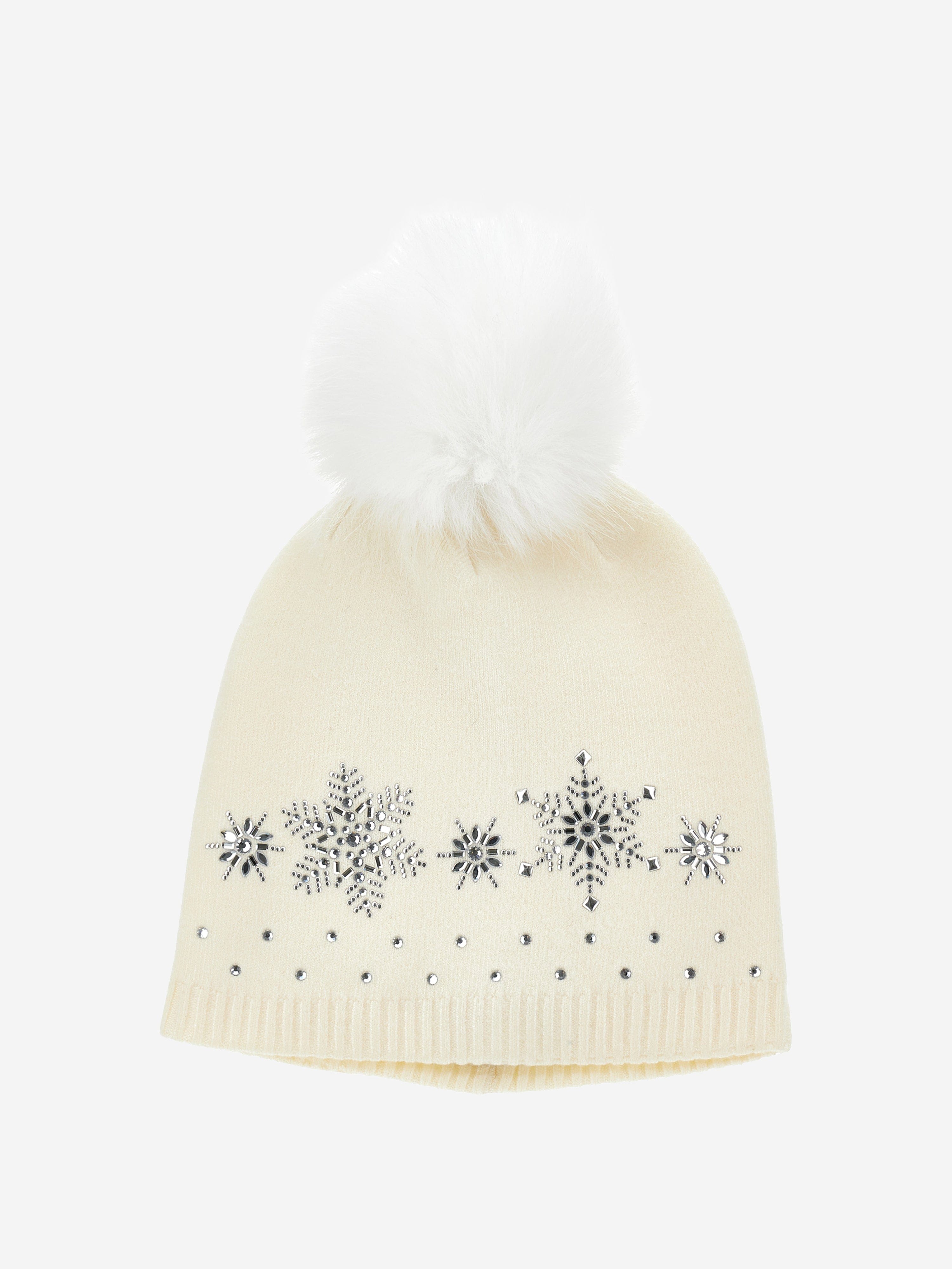 Monnalisa Baby Girls Wool Diamante Bobble Hat in Ivory Outlet Free Shipping Authentic