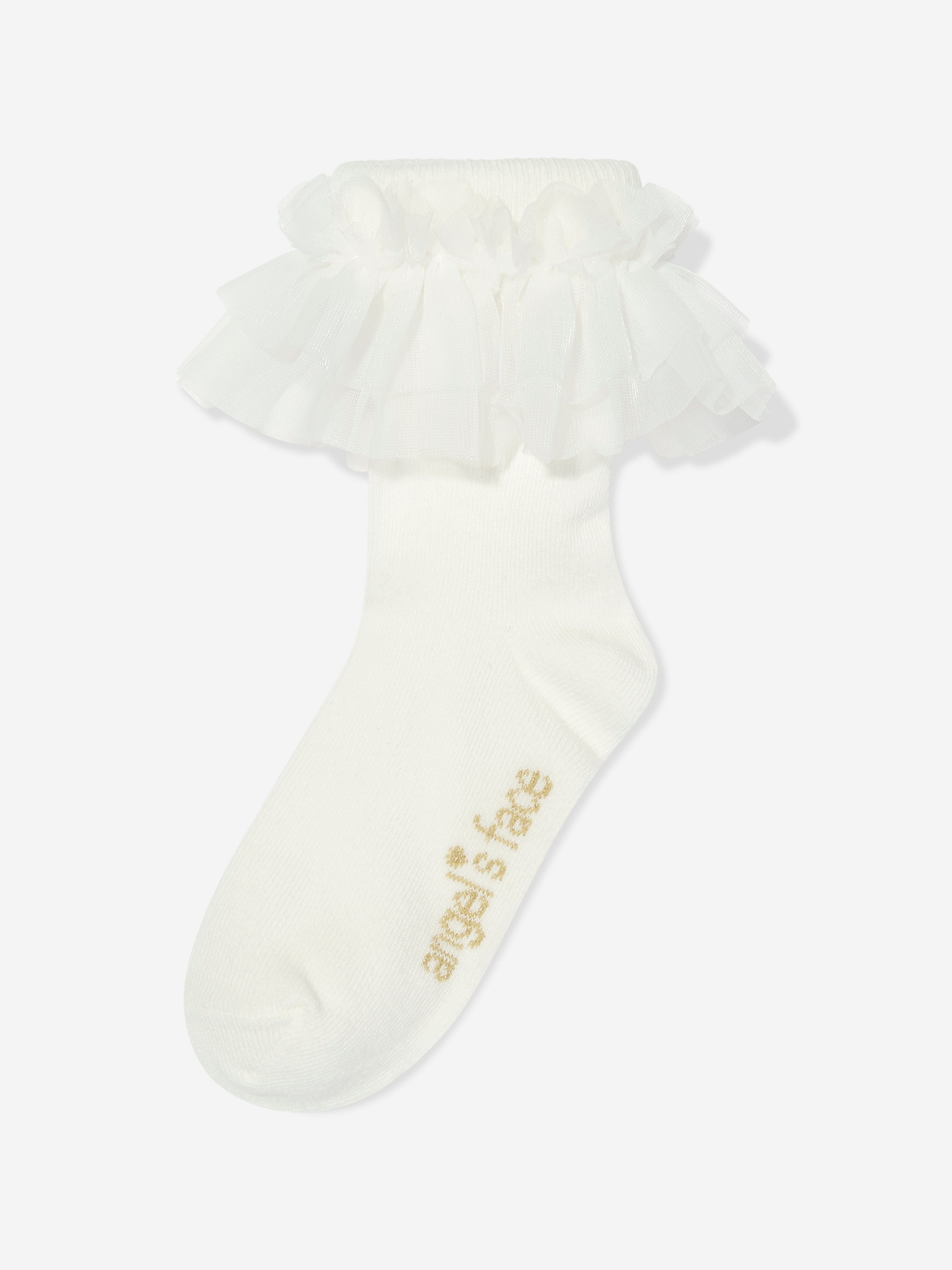 Angels Face Girls Frilly Socks in White Clearance Low Pice