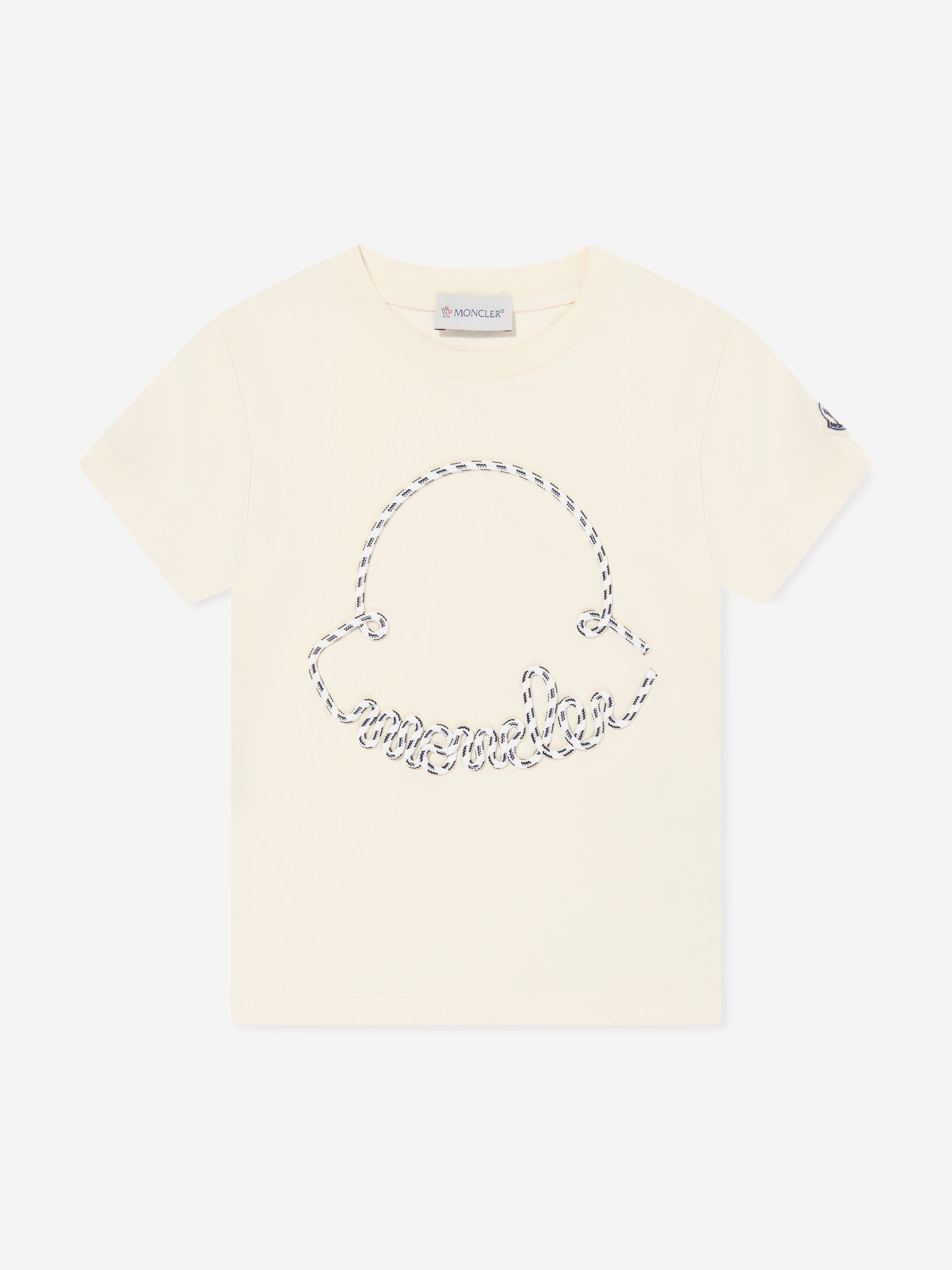 Moncler Enfant Girls Embroidered Logo T-Shirt in Ivory Safe Shopping Cheap Online