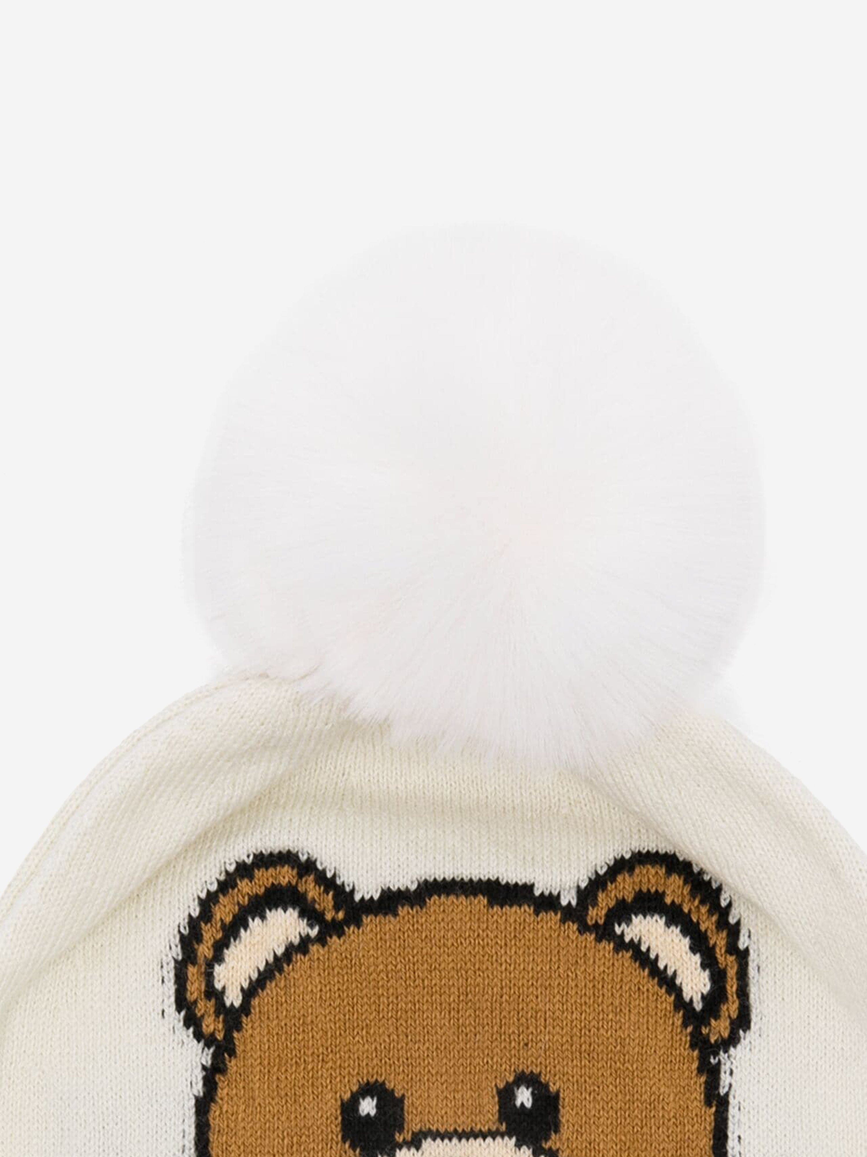 Moschino Baby Knitted Bear Bobble Hat in Ivory Free Shipping Best Store To Get