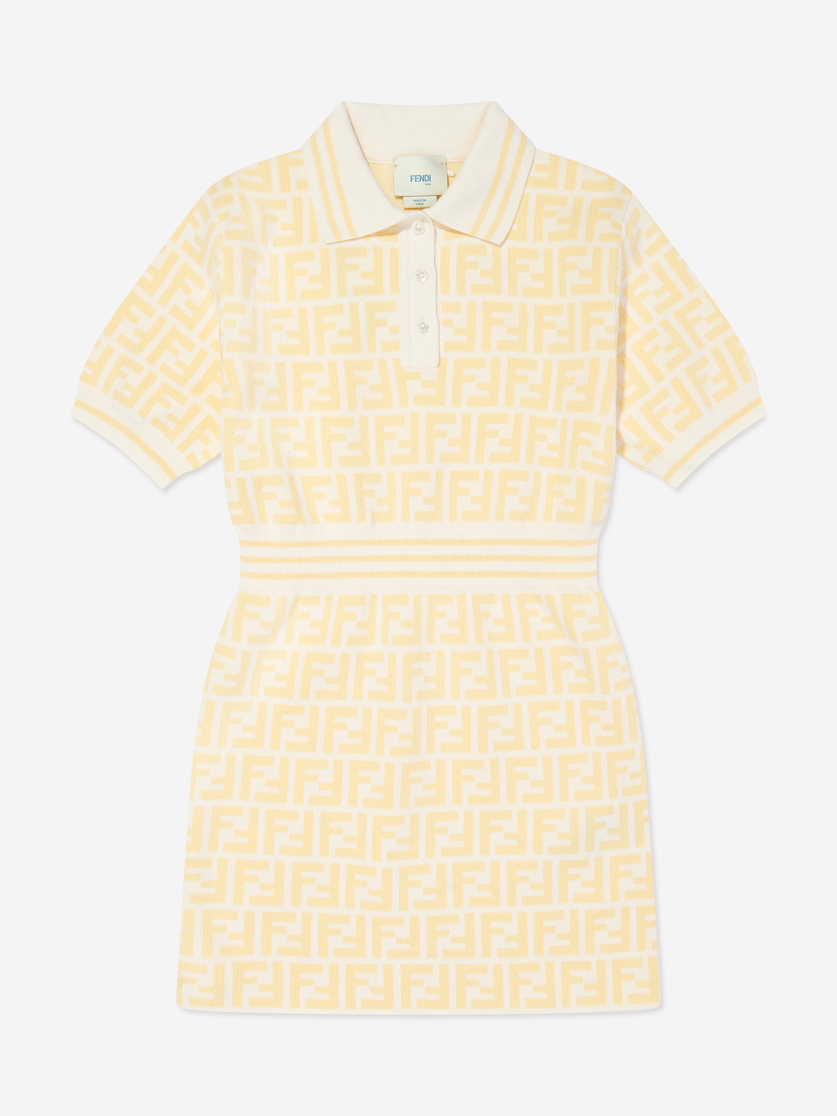Fendi Girls FF Logo Polo Dress in Yellow Sale For Cheap