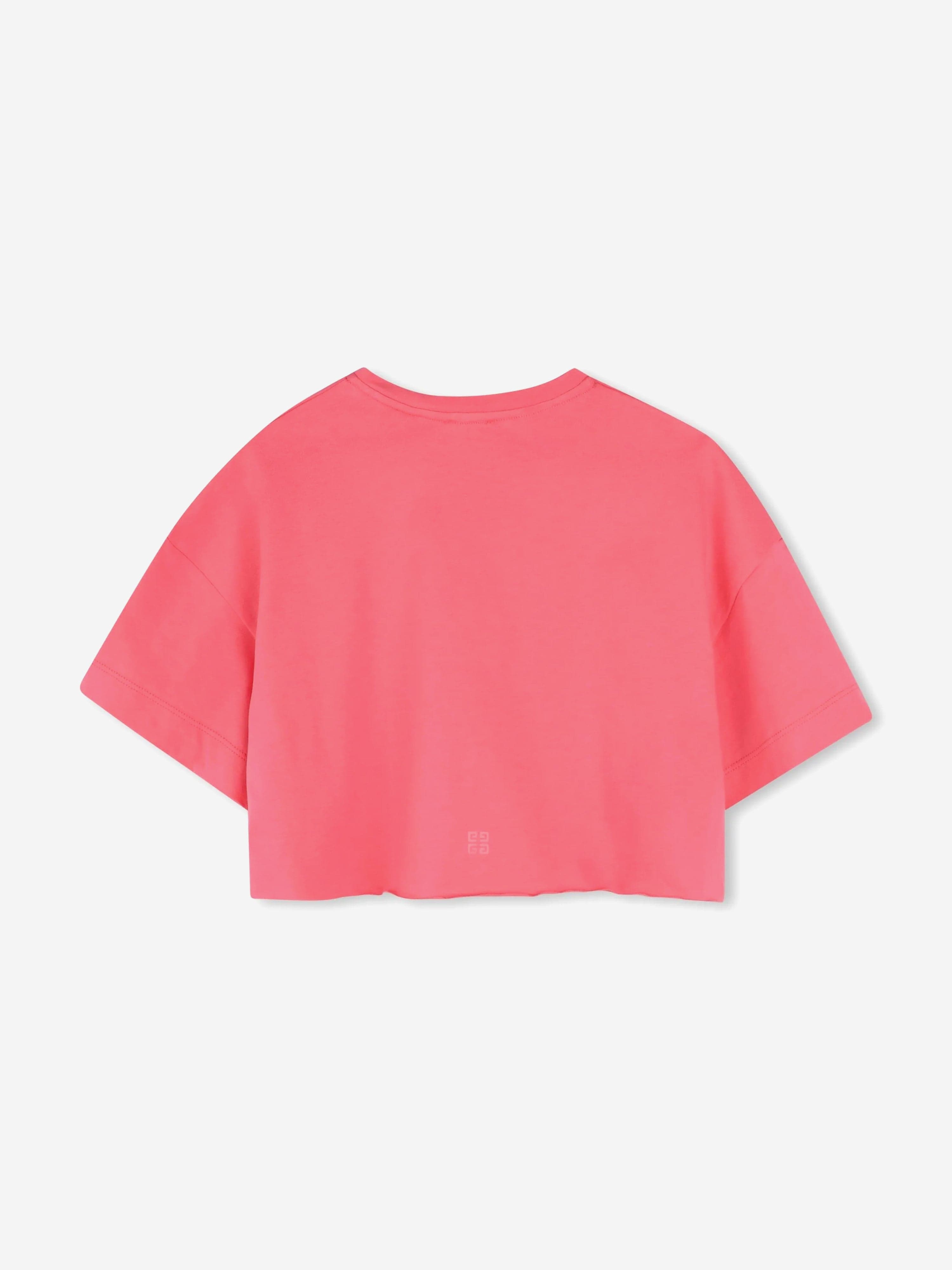 Girls Cropped Logo T-Shirt in Pink Manchester For Sale