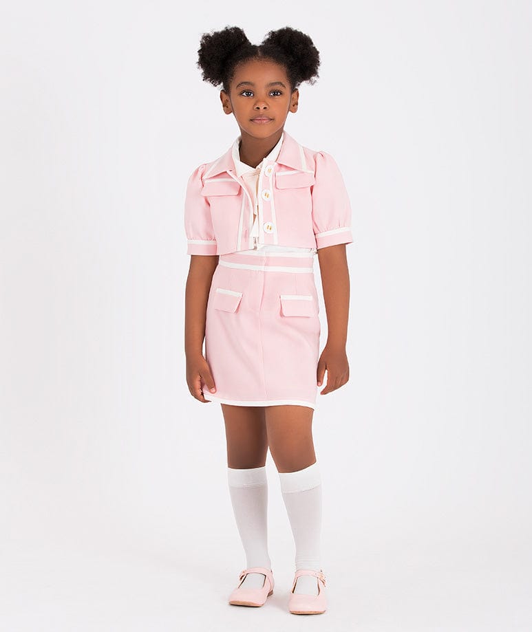 Mama Luma Girls Contrast Stitch Crop Bolero in Pink Outlet Low Pice Fee Shipping
