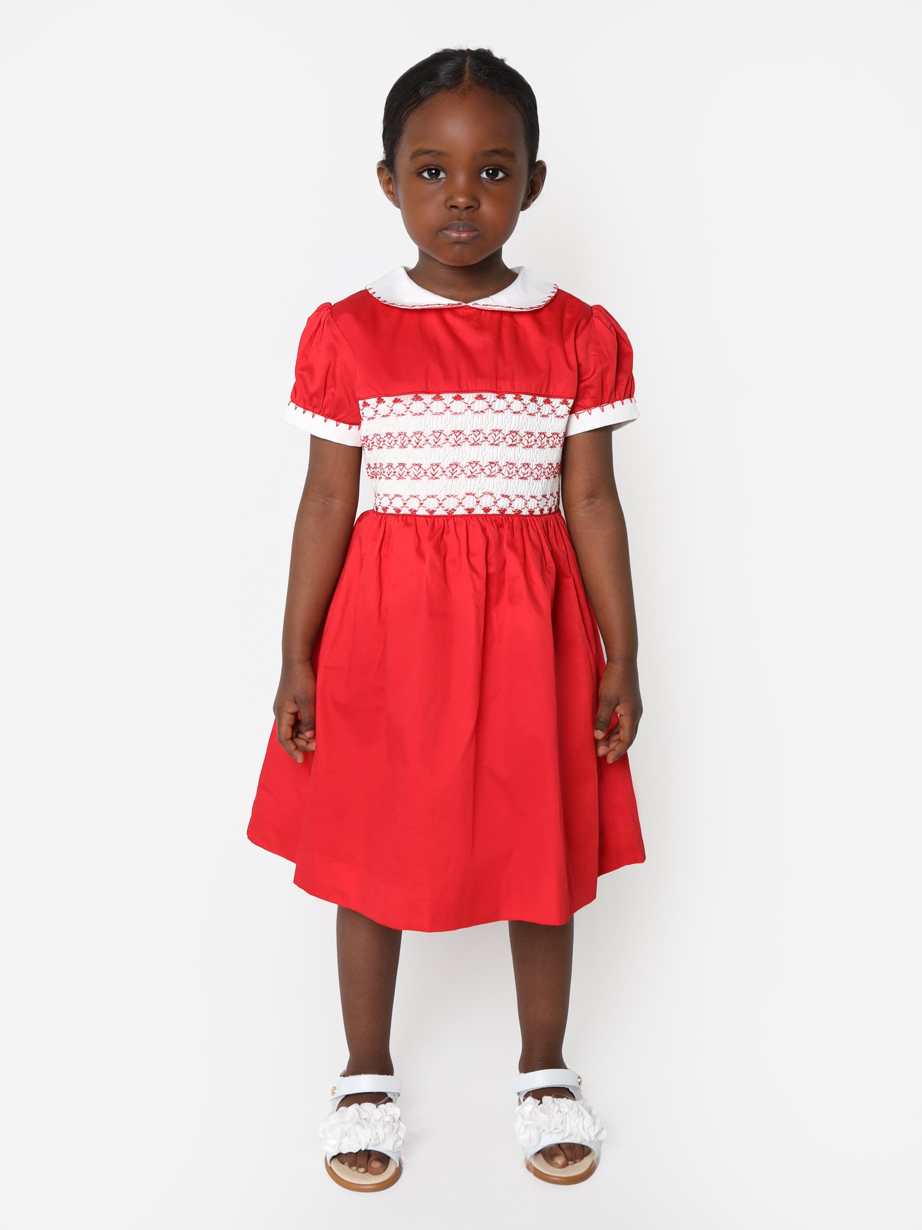 Rachel Riley Girls Classic Smocked Dress in Red Cheap Sale Brand New Unisex