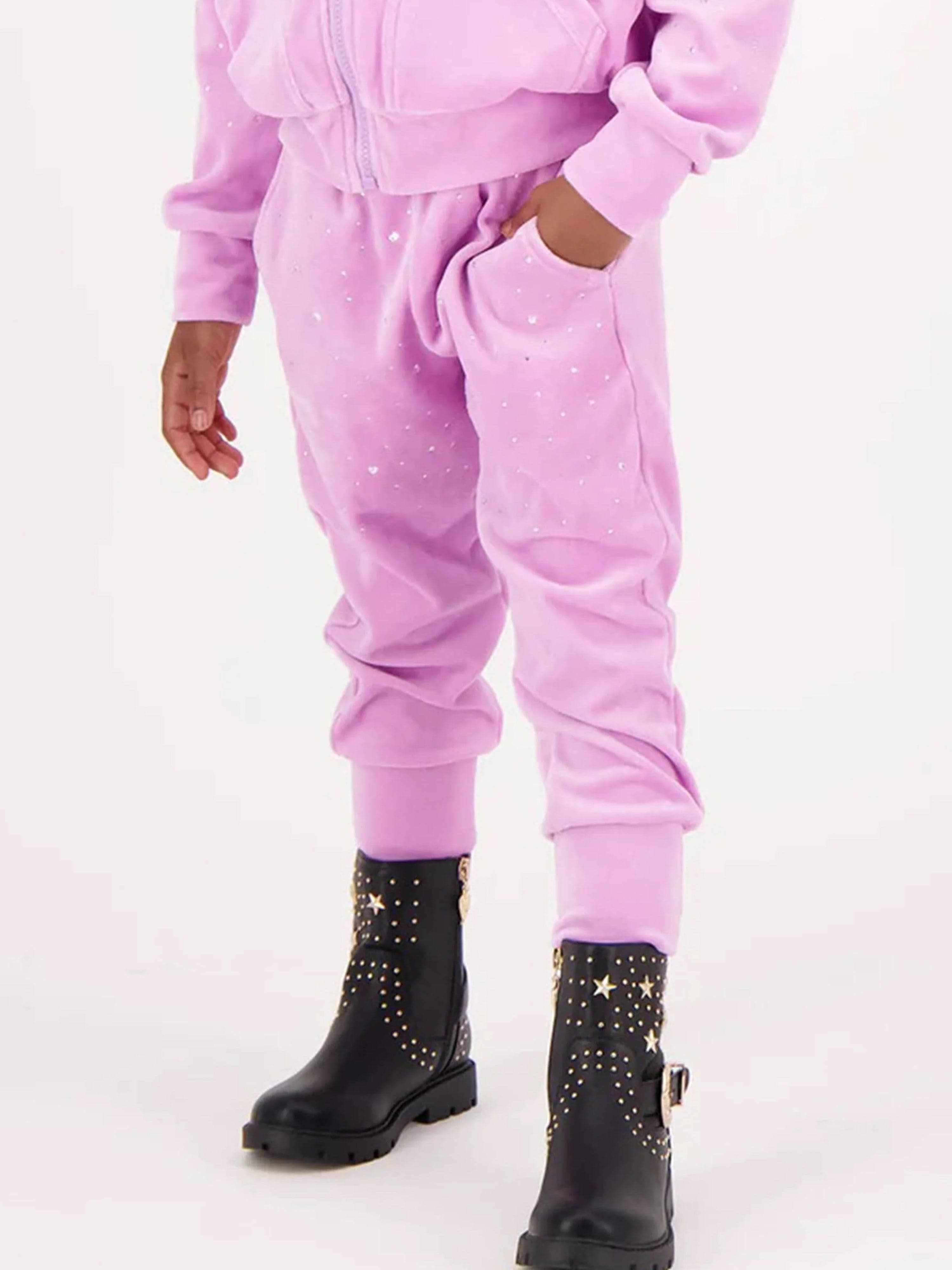 Angels Face Girls Bijou Crystal Velour Joggers in Pink Free Shipping Top Quality