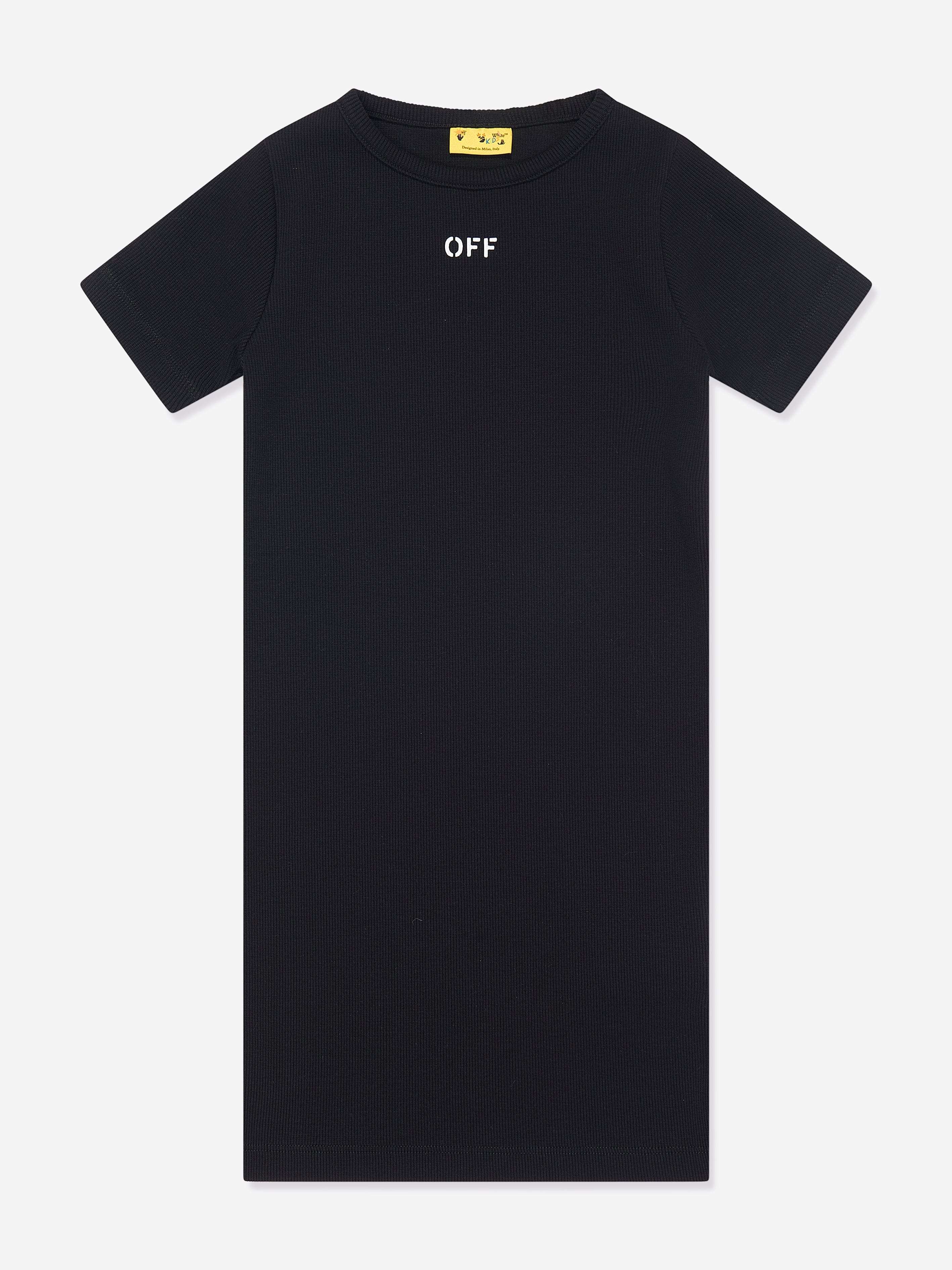 Off-White Girls Off Stamp Ribbed Dress in Black Wiki For Sale