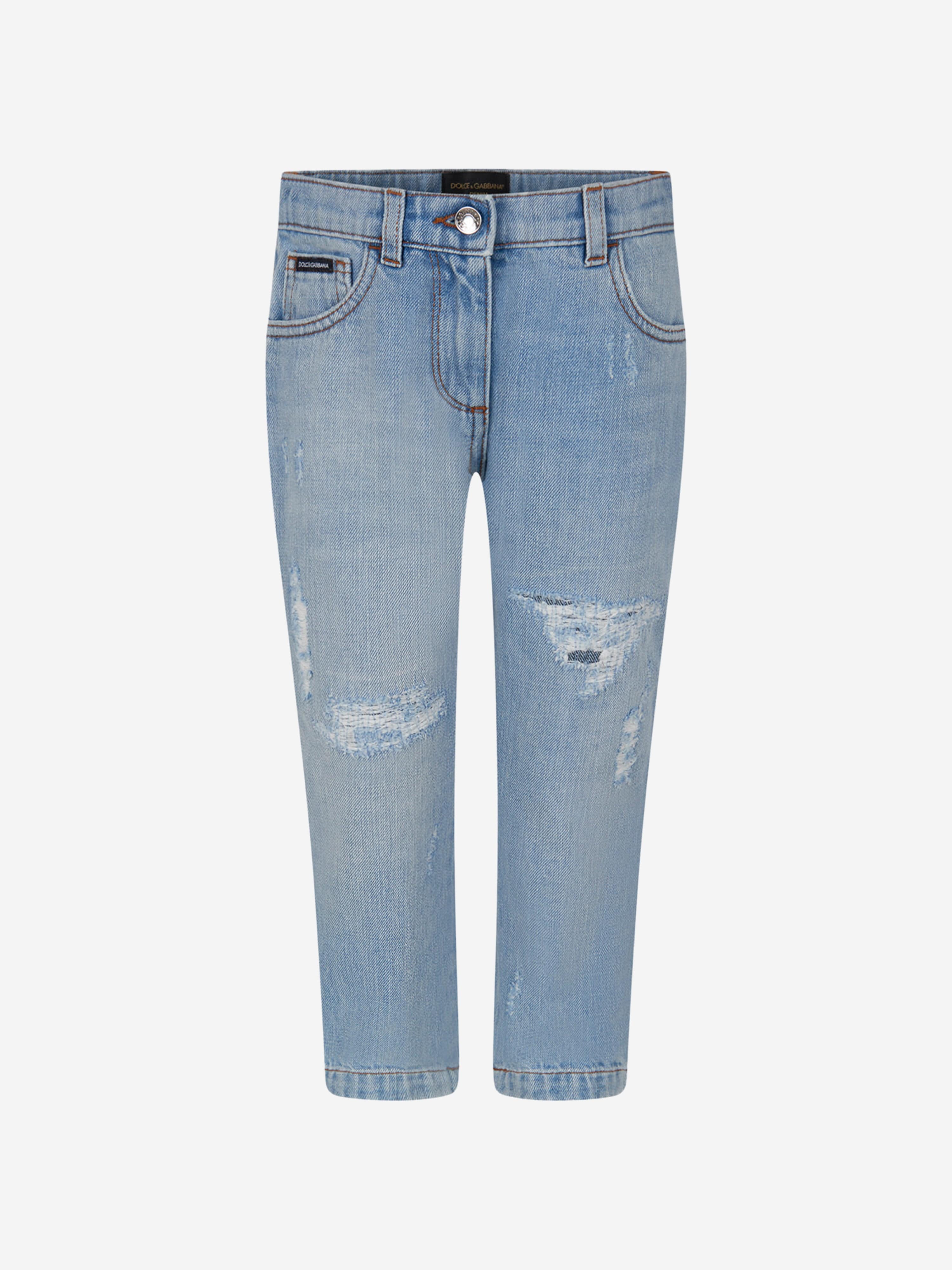 Dolce & Gabbana Girls Light Distressed Denim Jeans Latest Collections Online