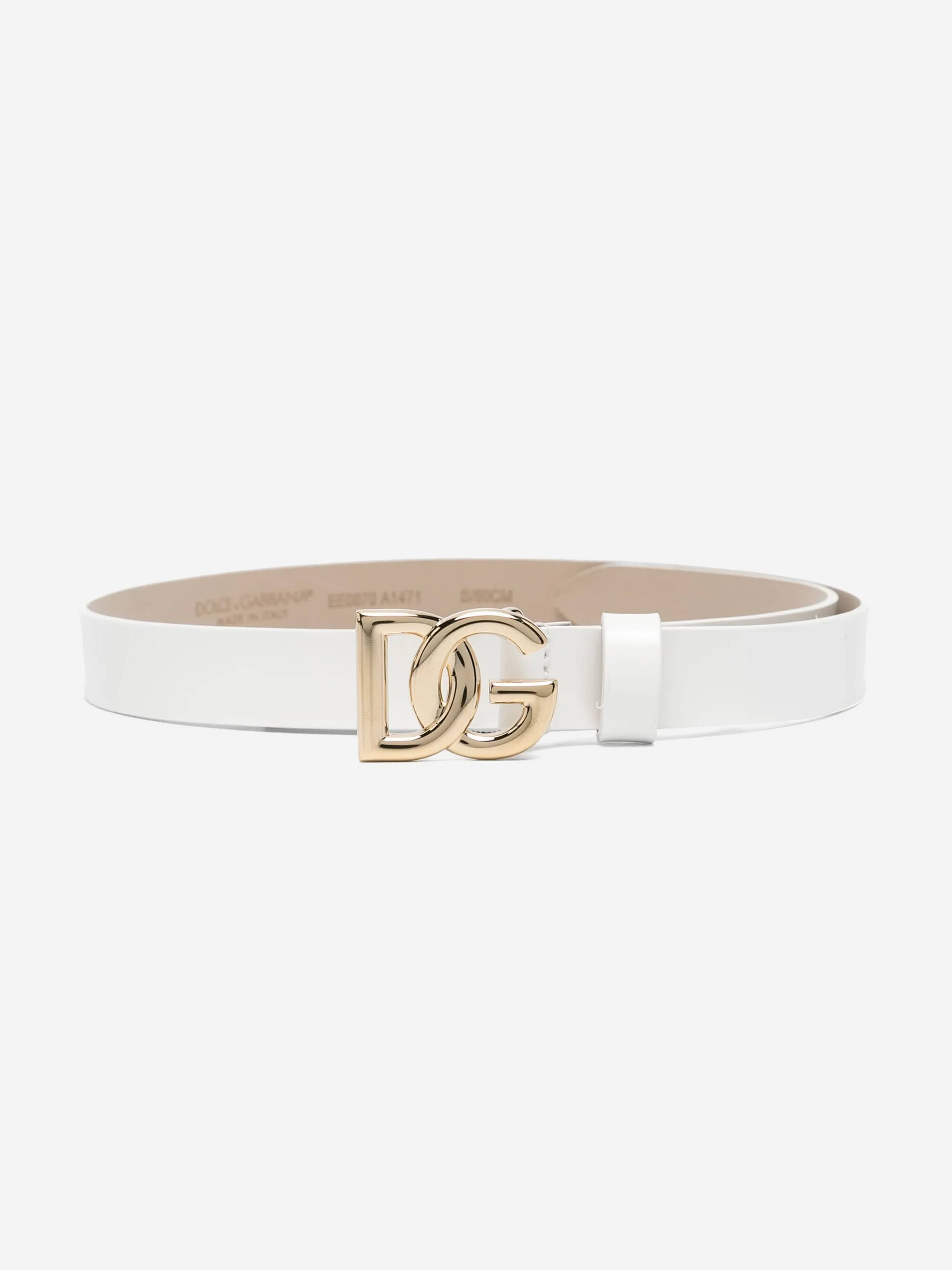 Dolce & Gabbana Girls Leather Logo Belt in White With Paypal For Sale