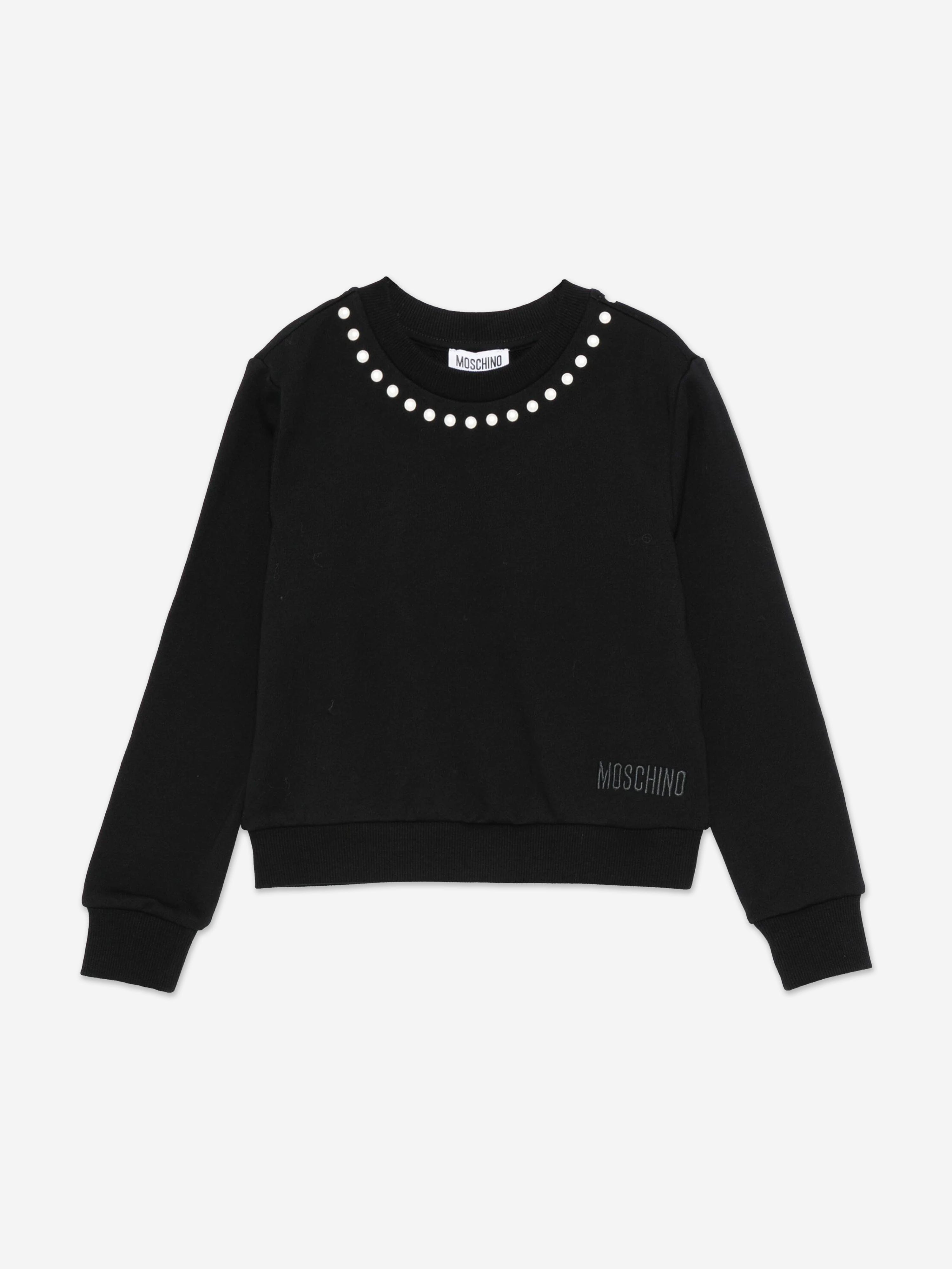 Moschino Girls Peace Pearls Sweatshirt in Black Outlet Visit