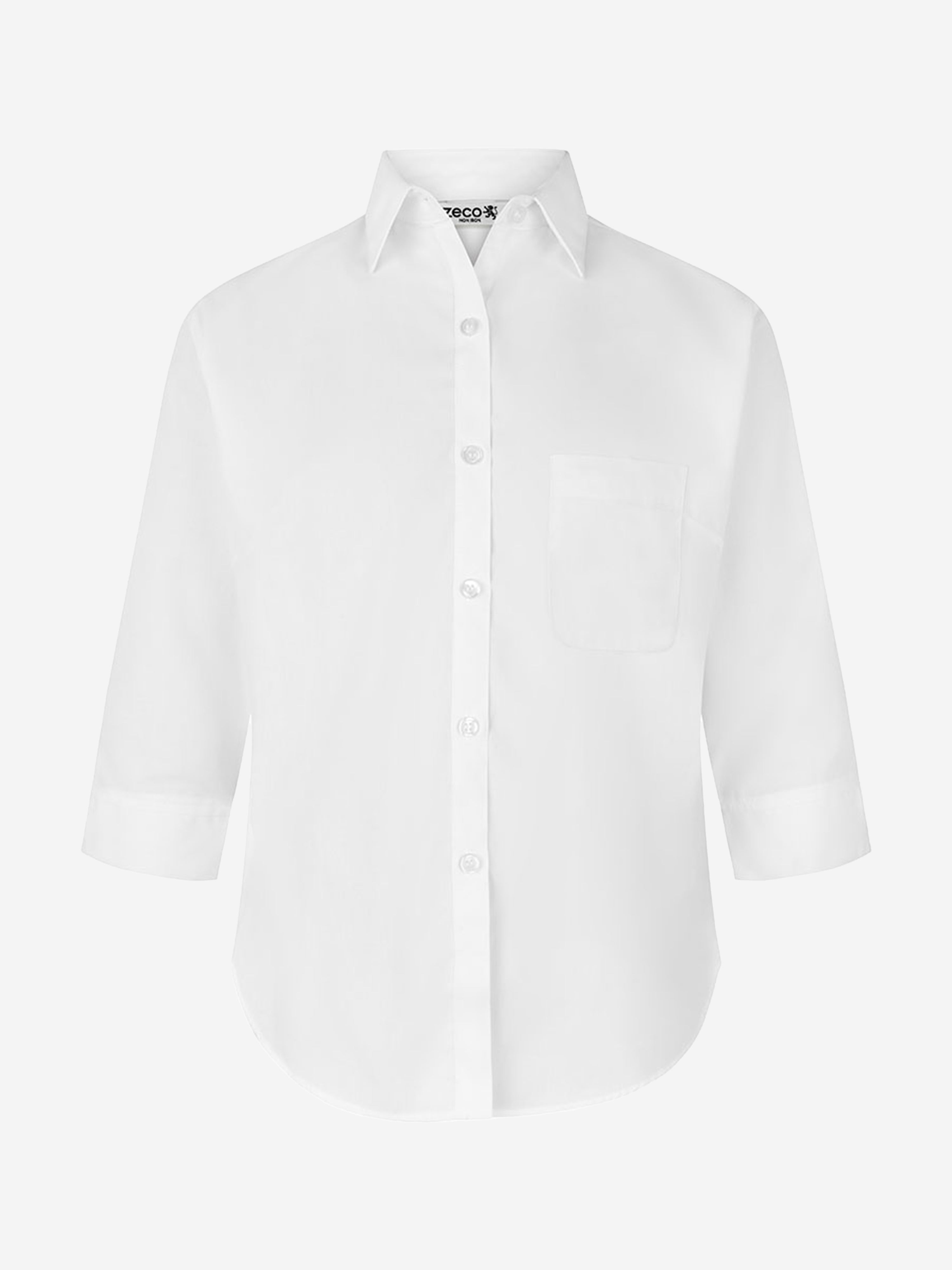 Zeco Girls School 3/4 Button To Neck Blouse in White For Nice