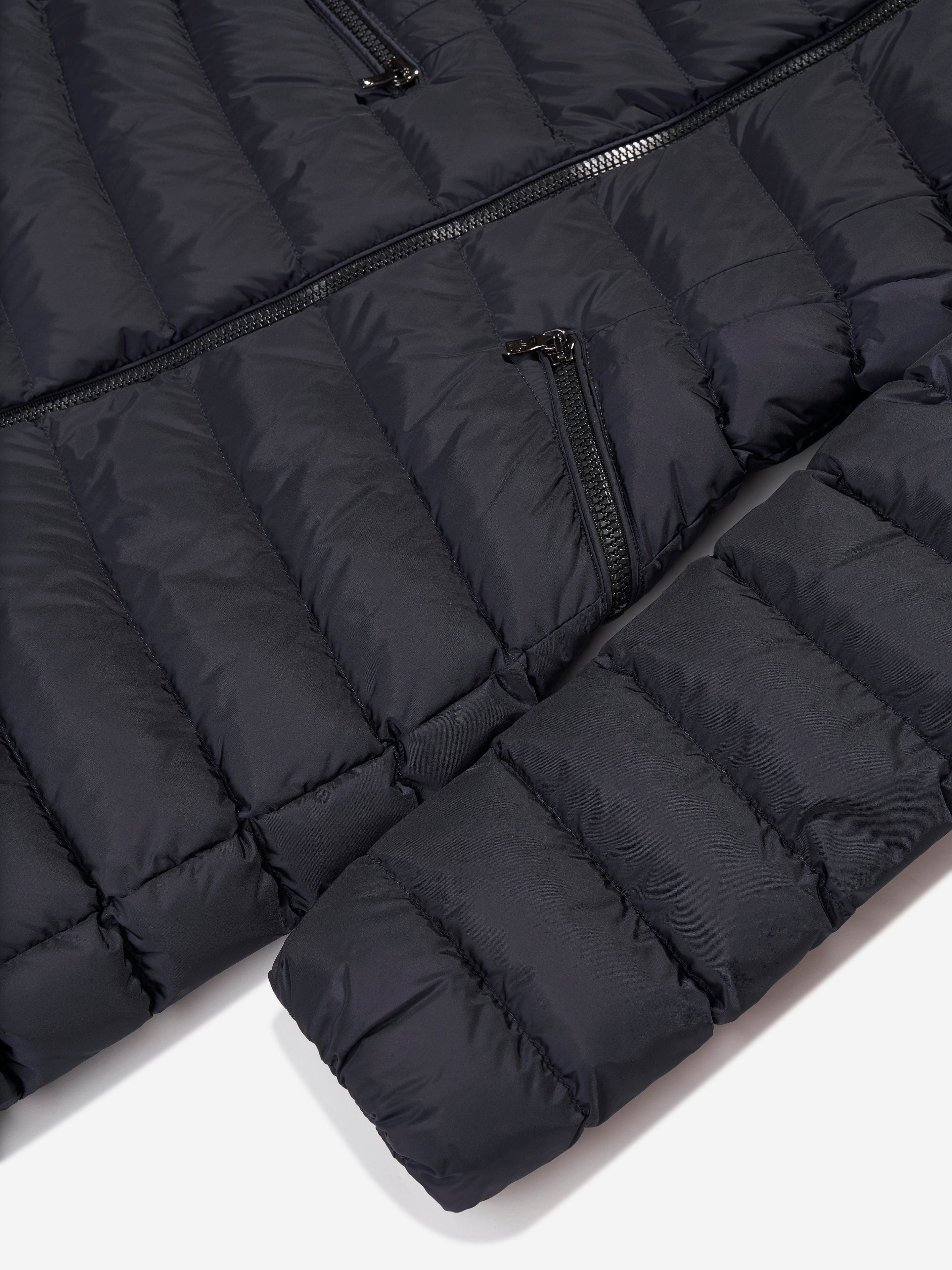 Moncler Enfant Girls Down Padded Charpal Long Coat in Navy Inexpensive