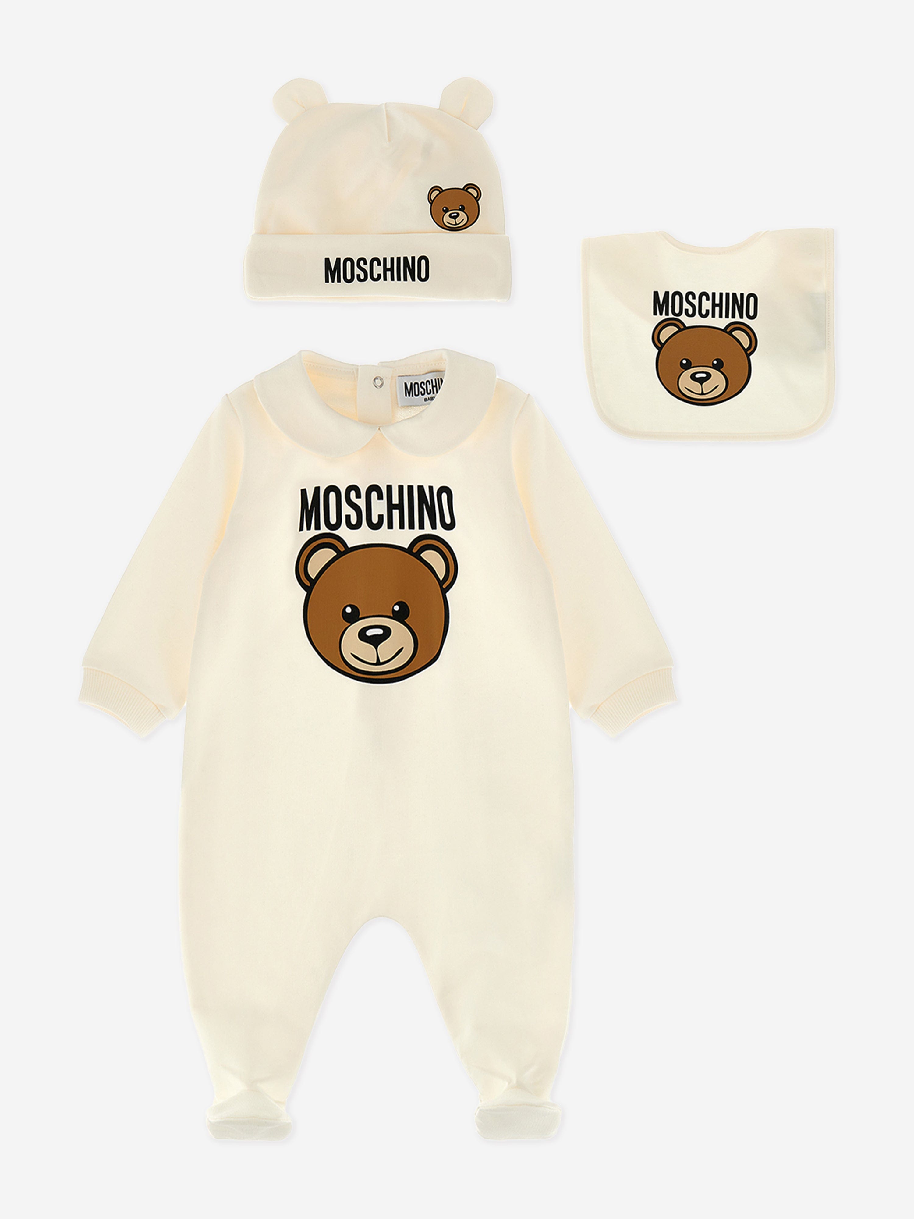 Moschino Baby Bear Logo Babygrow Gift Set in Ivory Best Sale For Sale