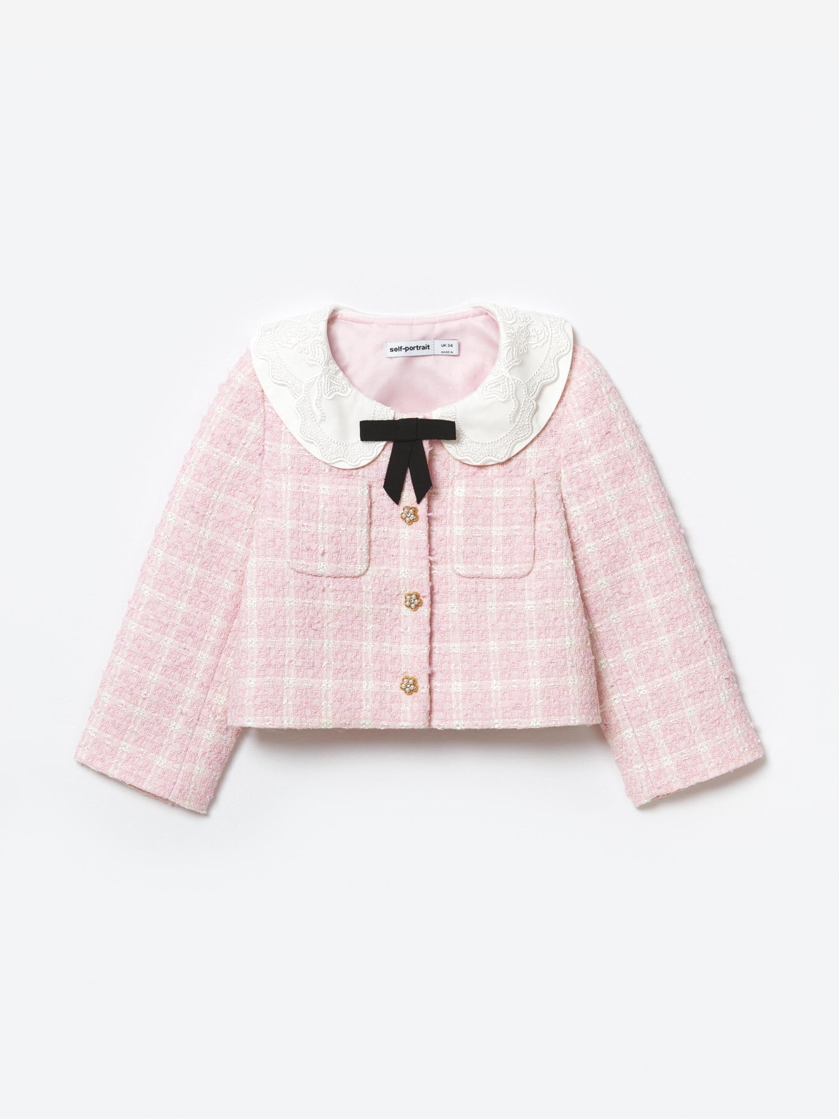 Self Portrait Girls Check Boucle Jacket in Pink Safe Shopping Cheap Online
