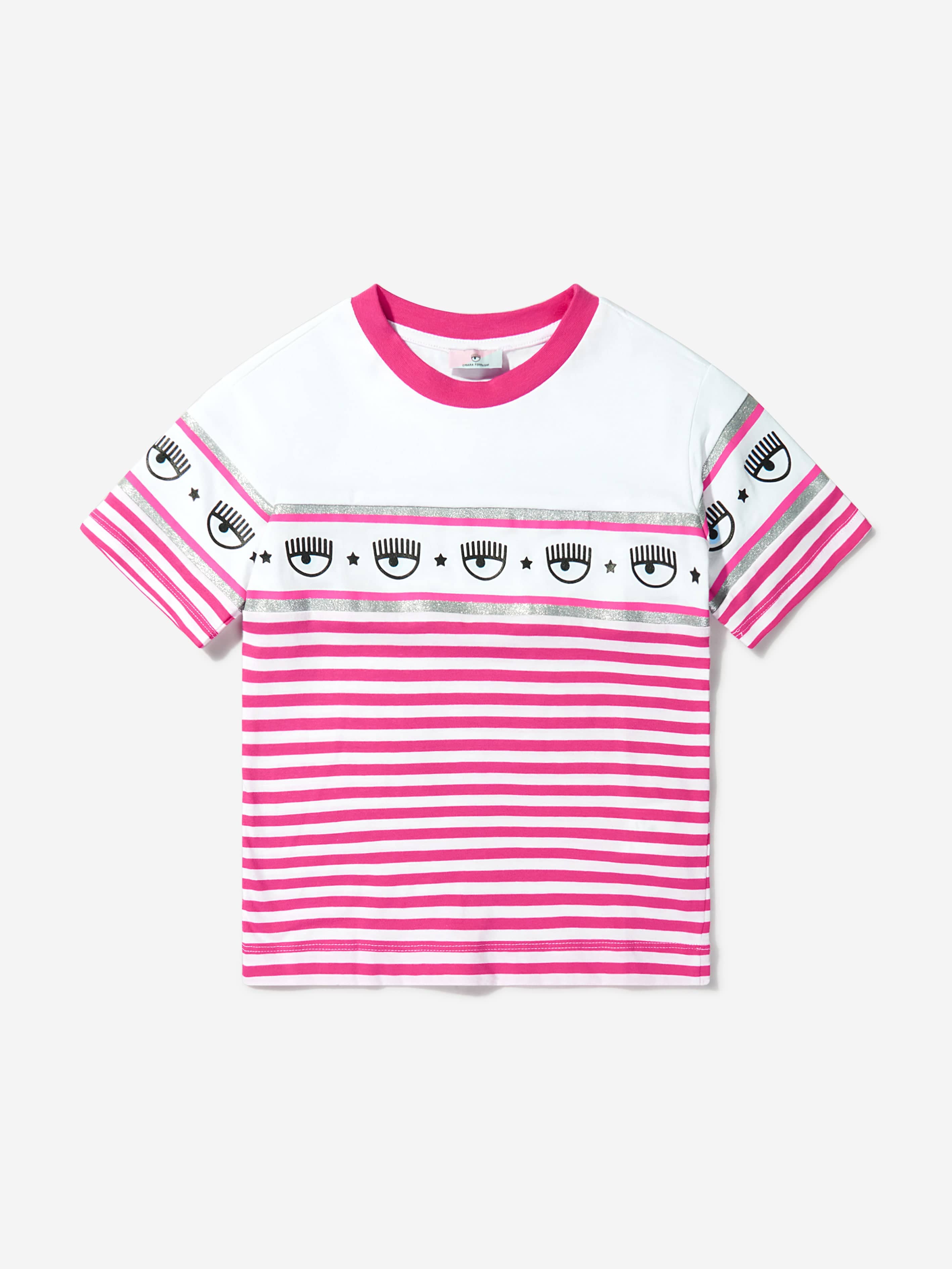 Chiara Ferragni Girls Cotton Jersey Striped Logo T-Shirt Outlet 2025 Newest
